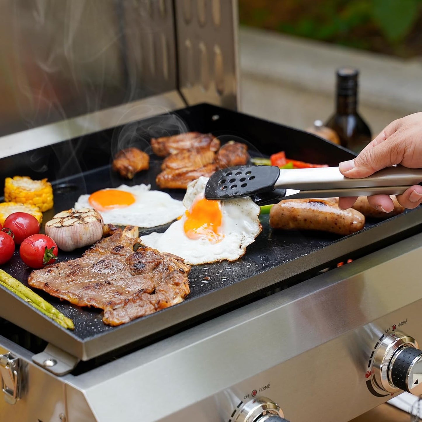 Onlyfire 2-Burner Gas Barbecue Small Stainless Steel 4.7 kW with Foldable Trolley, Side Shelves and Grill Grate, Garden Grill, Outdoor Gas Grill for Balcony Camping