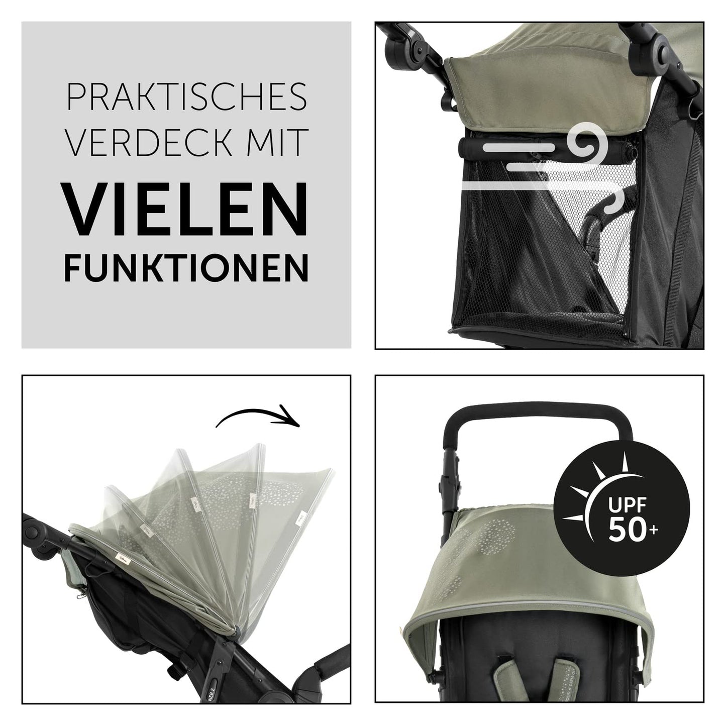 hauck Runner 2, Black - Robust All Terrain Pushchair with Raincover, XL Pneumatic Air Wheels, UPF 50+, Reclining Backrest from Birth up to 22 kg, Height-Adjustable Handle, XL Mesh Window