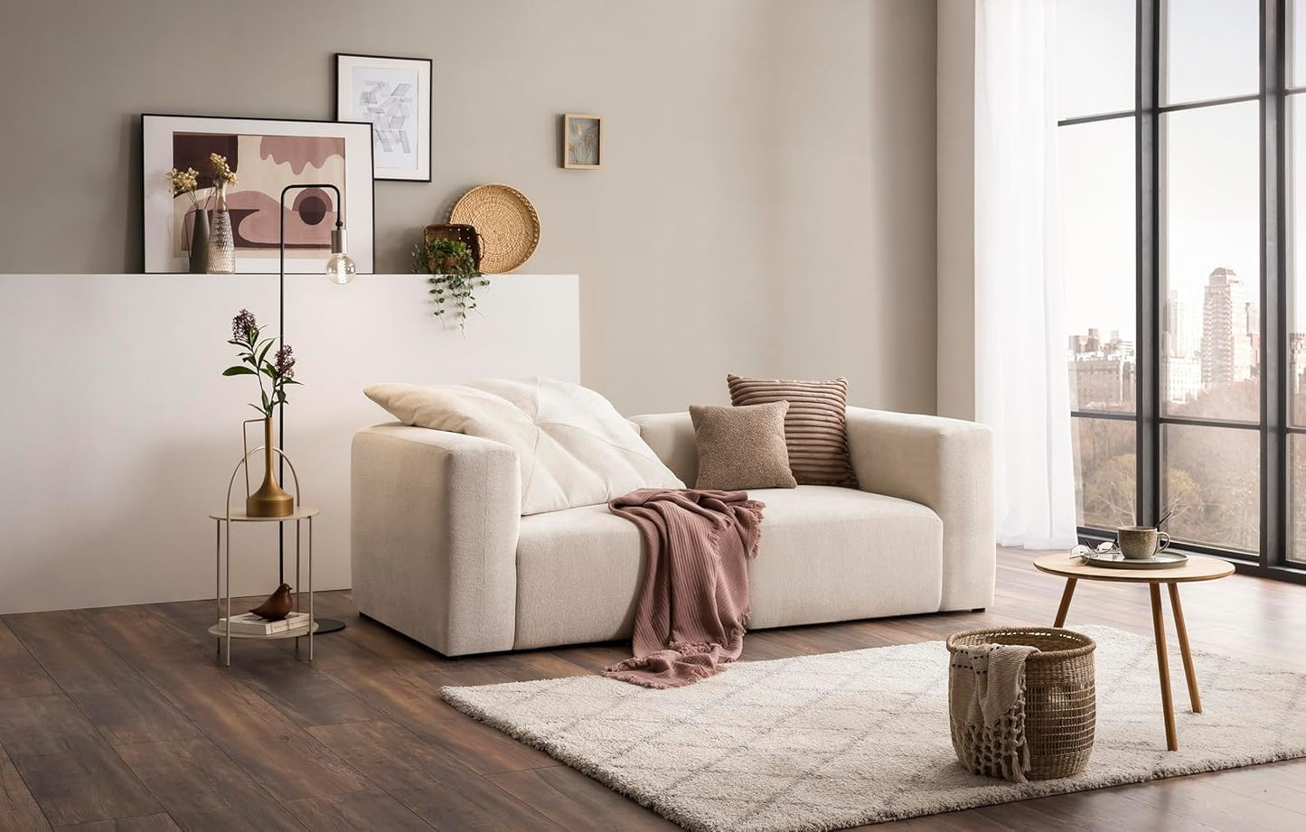 DOMO. collection Adrian Modular Sofa, 3-Seater Made of 2 x Corner Chairs and 1 x Chair, Big Sofa, Module Couch, 3 Upholstery Elements, 3-Seater Couch, 301 x 108 x 69 cm (W x D x H), Cream