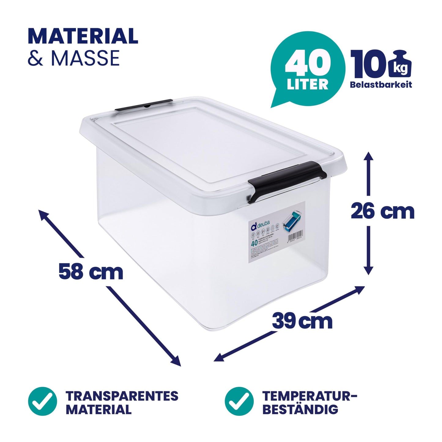 Deuba 10 x Storage Boxes with Lids 12.5 L Box Plastic Boxes Food Safe BPA Free Click Lock Transparent Stackable Kitchen Bedroom
