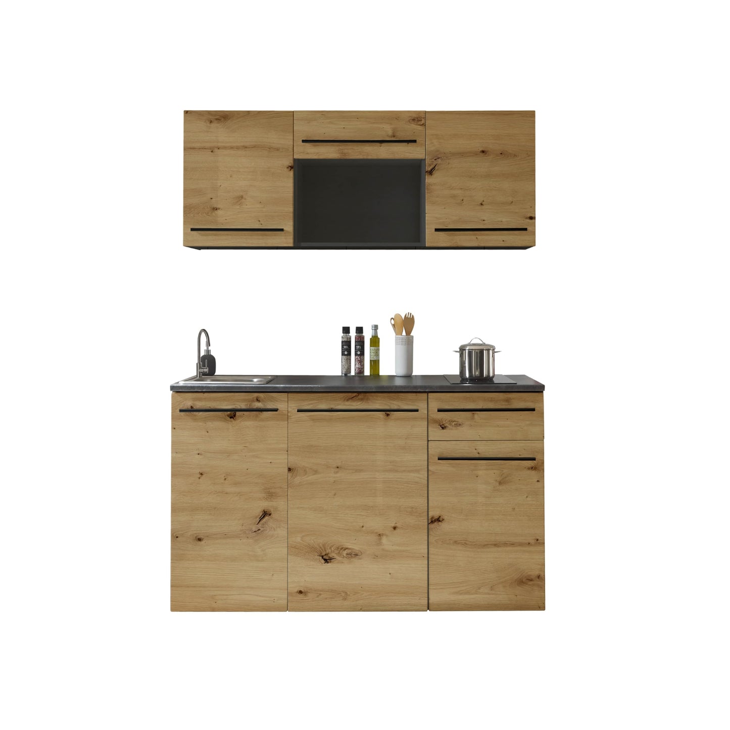 Jazz 84-240-Y6 Single Kitchen Unit Black / Artisan Oak Approx. 160 x 212 x 60 cm
