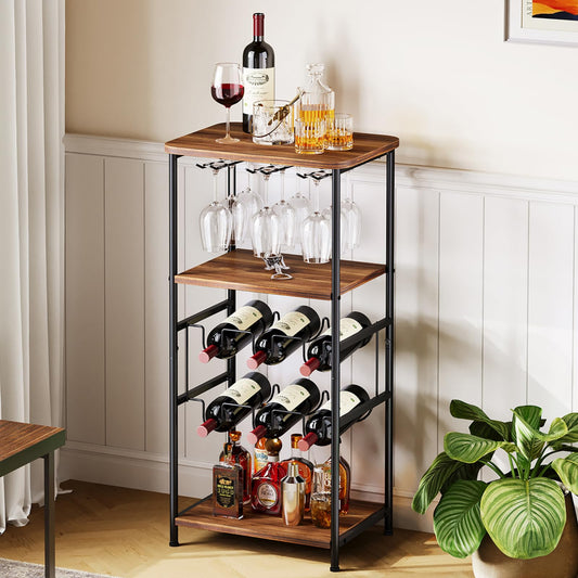 Dripex Wine Rack for 30 Bottles, Bottle Rack with 6 Levels, Vintage Metal Wine Stand for Cellar, Bar and Storage Room, Bottle Holder with Table Top 59 x 30 x 88 cm, Vintage Brown/Black