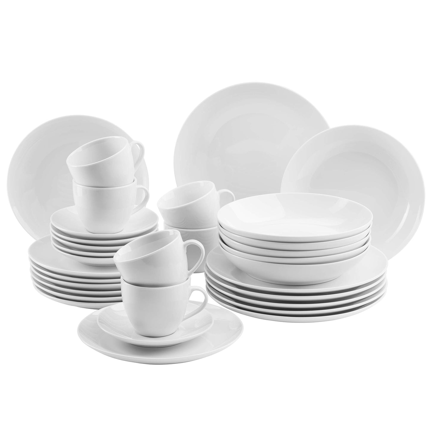 MÄSER 931523 Barca Geschirr-Set für 6 Personen, 30-tlg. Kombiservice, Porzellan, Weiß
