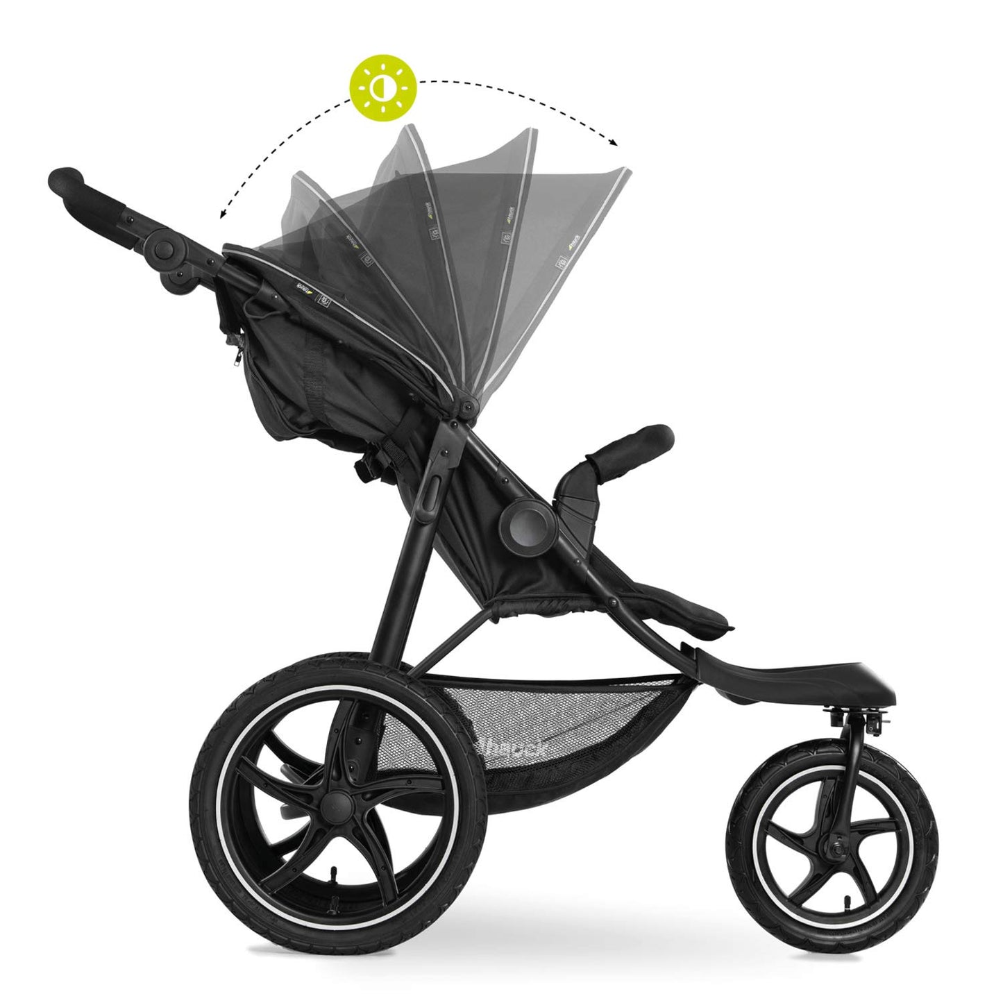 hauck Runner 2, Black - Robust All Terrain Pushchair with Raincover, XL Pneumatic Air Wheels, UPF 50+, Reclining Backrest from Birth up to 22 kg, Height-Adjustable Handle, XL Mesh Window