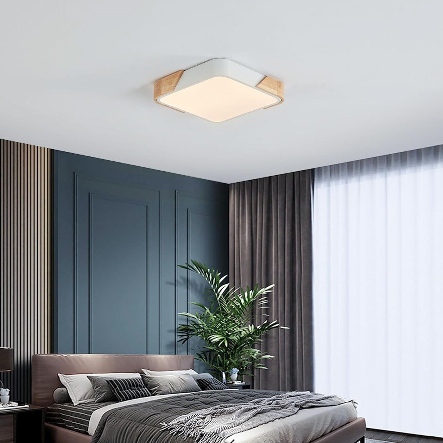 LED Wooden Ceiling Lights, Thin Flat Modern Flush-Mounted Light, Ceiling Lighting Lamps for Dining Room, Hallway, Living Room, Kitchen, Bedroom, 30 cm x 30 cm, 24 W, Warm White, 3000 K