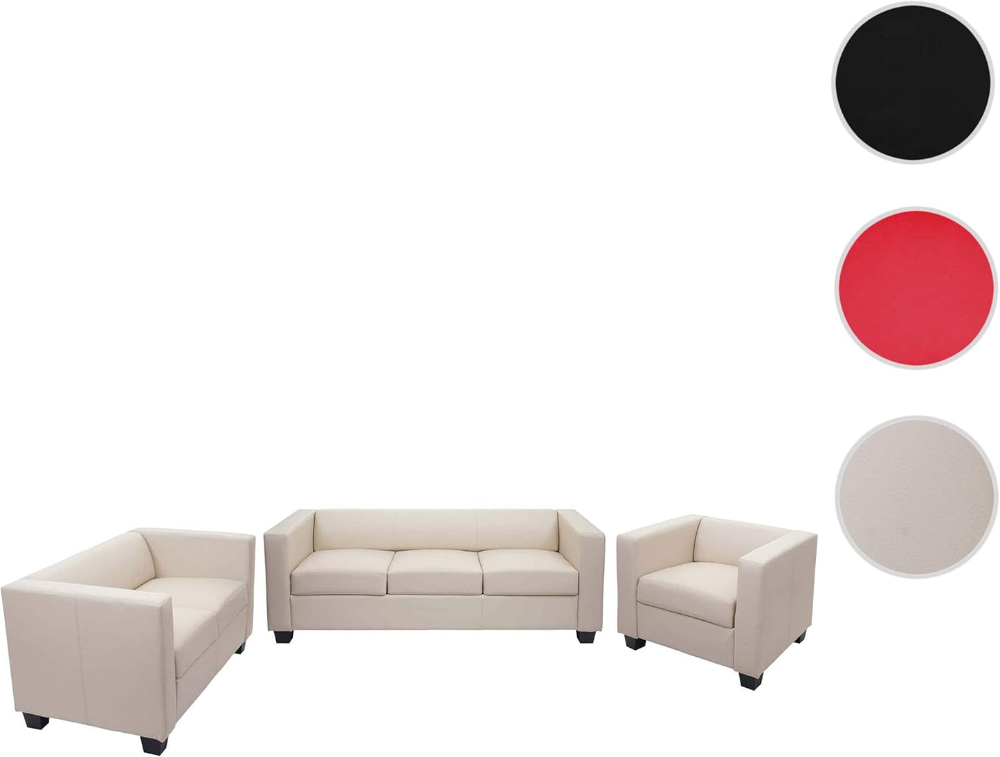 Mendler 3-2-1 Sofagarnitur Couchgarnitur Loungesofa Lille - Leder, Creme