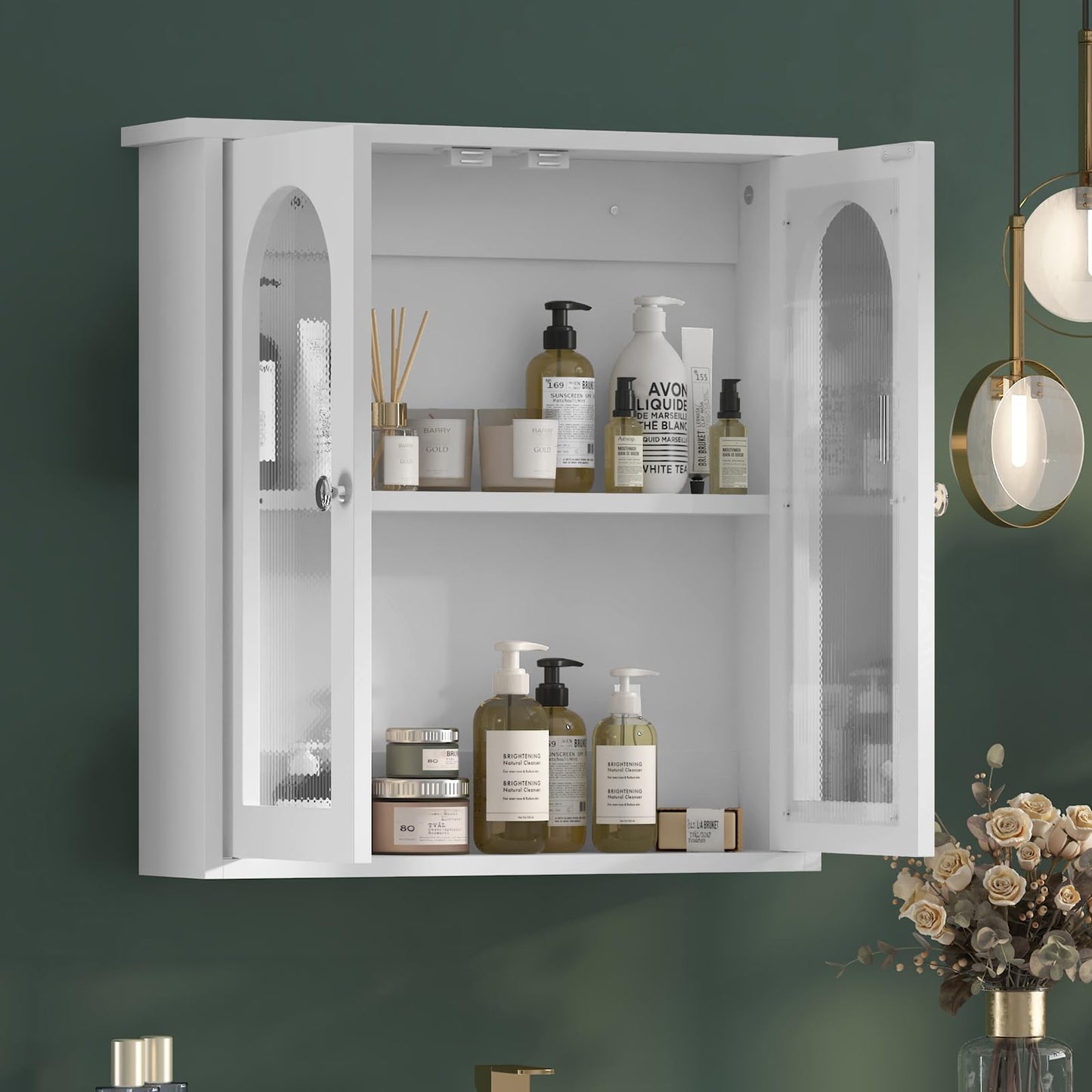 Bathroom Mirror Cabinet with 2 Doors, Wall Cabinet for Over the Toilet, Surface-Mounted Kitchen Wall Cabinet, Wall Cabinet with Shelves, Multifunctional Bathroom Cabinet, Natural