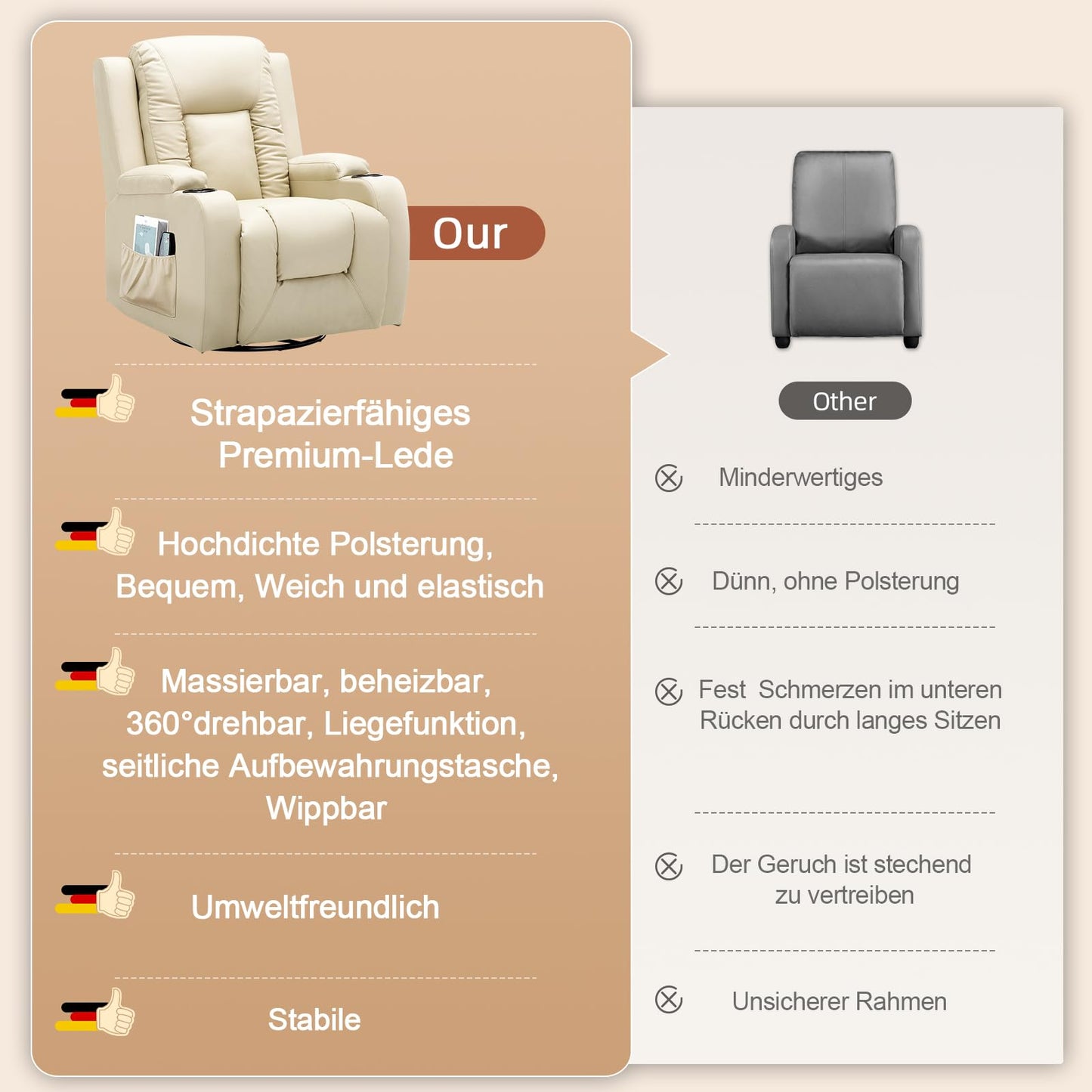 COMHOMA Relaxsessel-Set, Sofa, Sofa-Set aus Kunstleder, Fernsehsessel Ruhesessel Liegesessel mit Liege-Funktion Polstersessel Schlafsessel für Wohnzimmer Schlafzimmer Heimkino,Schwarz, 3+2+1