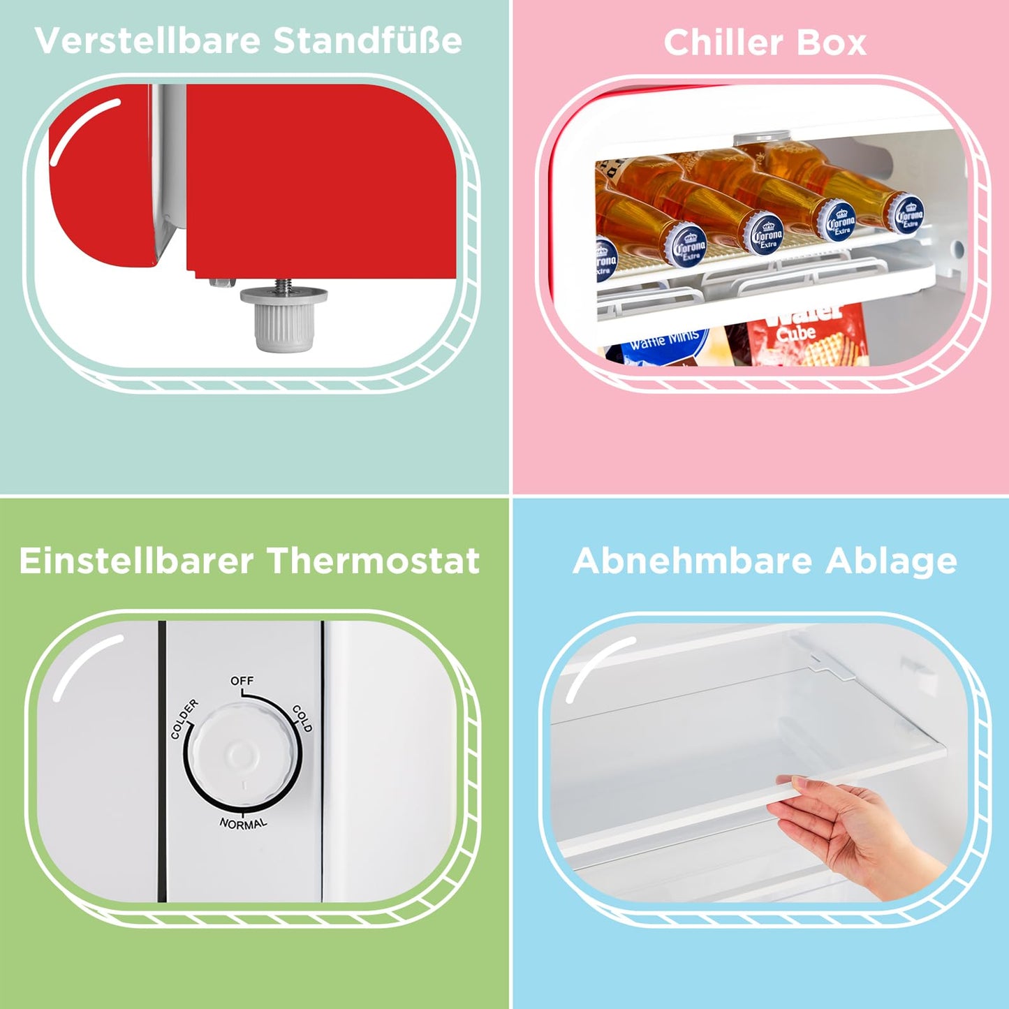 Comfee' RCD93RE2EURT(E) Kühlschrank Klein, 93 Liter Retro Kühlschrank, Mini kühlschrank mit verstellbare Thermostat, Silent, geeignet für Zuhause, Büro und Hotel, Rot