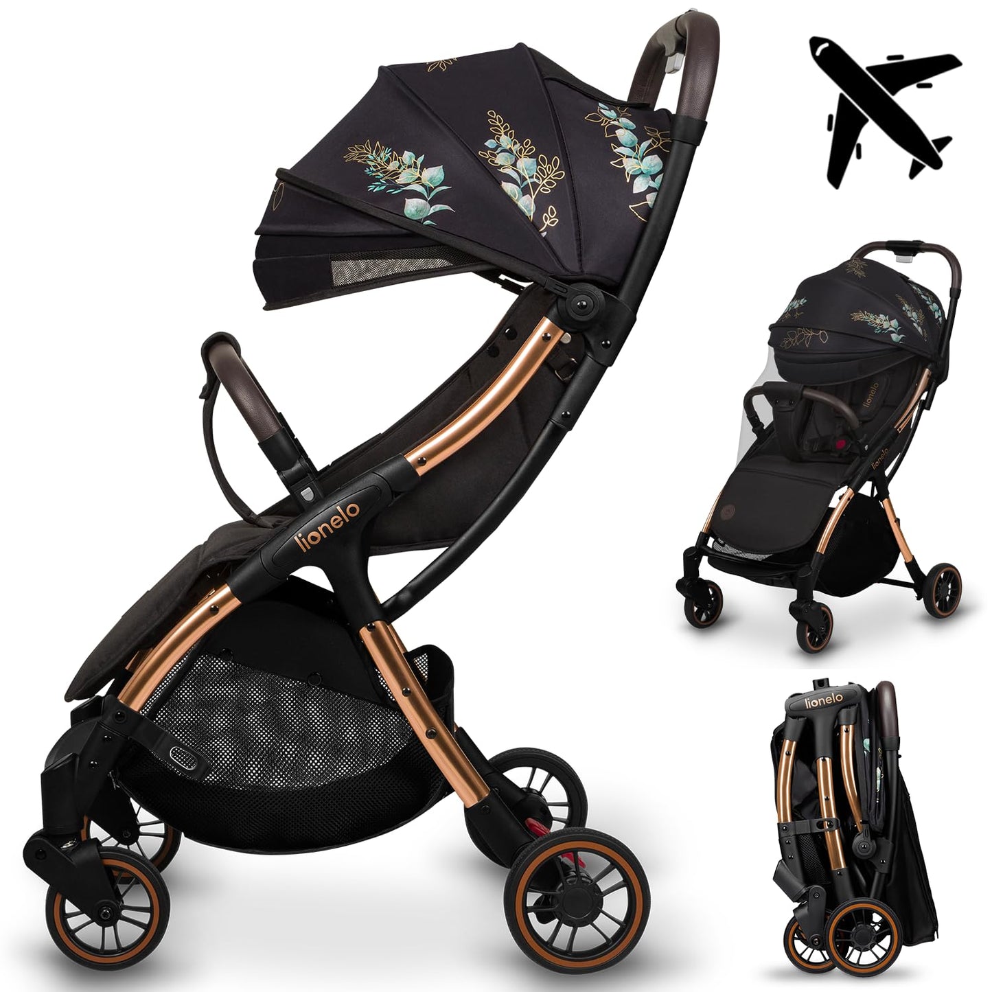 LIONELO Julie One Buggy Pushchair up to 22 kg, Adjustable Backrest and Footrest, Mosquito Net, Leg Warmer, Drink Holder and Transport Bag, Foldable, Tropical Green
