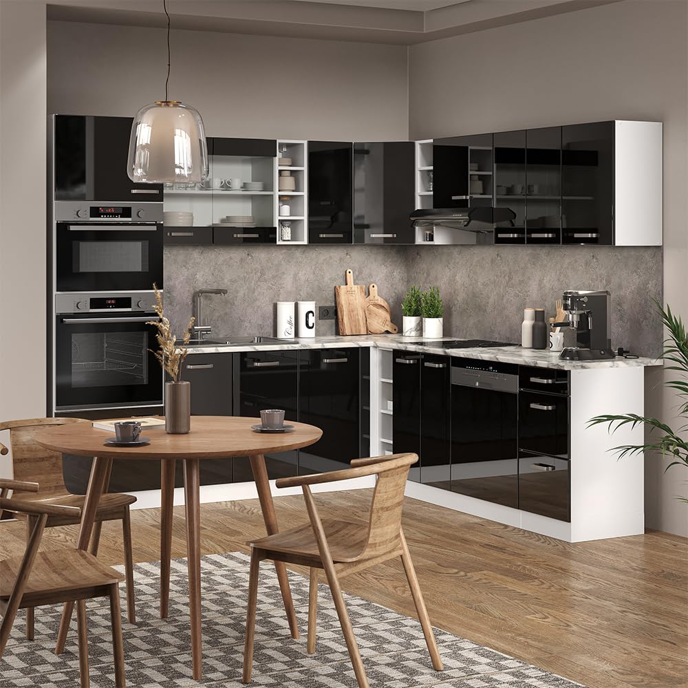 Vicco R-Line Fitted Kitchen Cabinets Country House Kitchen Furniture (White, Corner 247 x 237 cm)