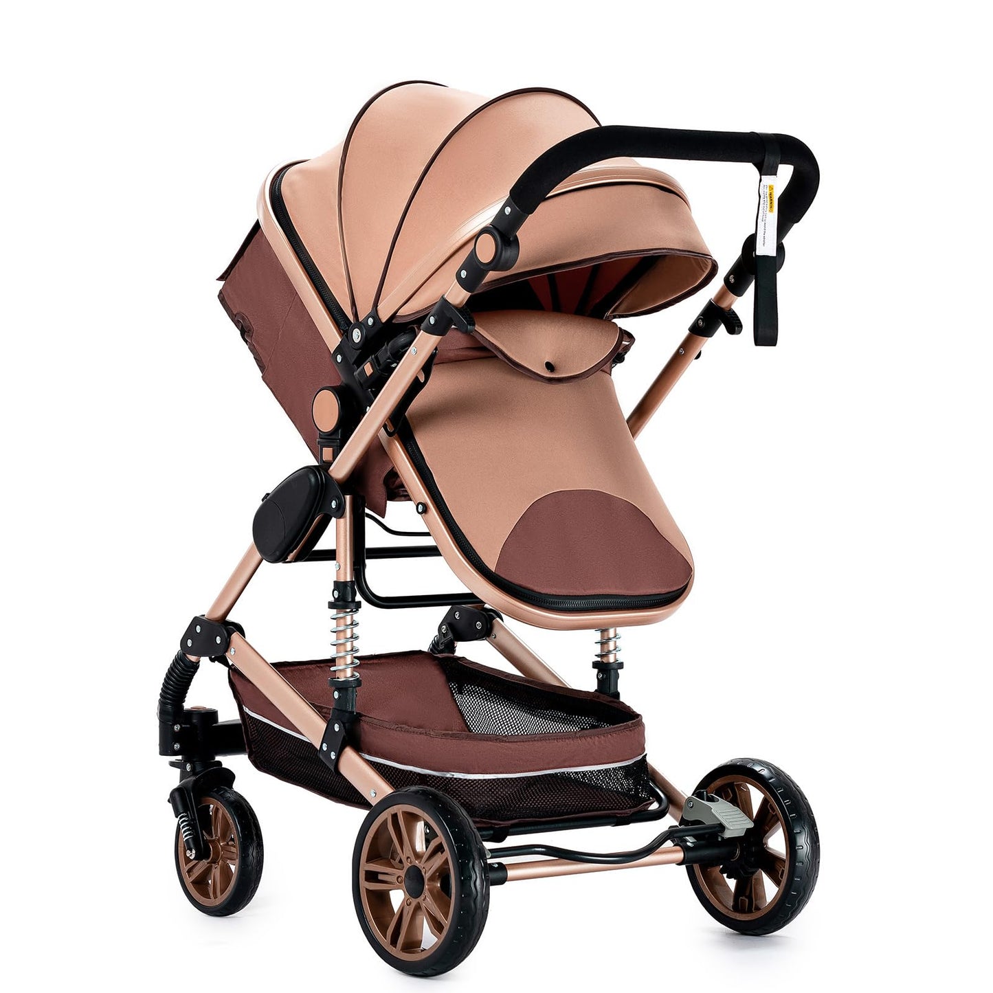 PU Leather Pushchair 3-in-1, Buggy with One-Click Folding Design, Pushchair with Two Reversible Sliding Modes, Combination Pushchair 3-in-1 Complete Set Frame Aluminium Alloy (518 Black)