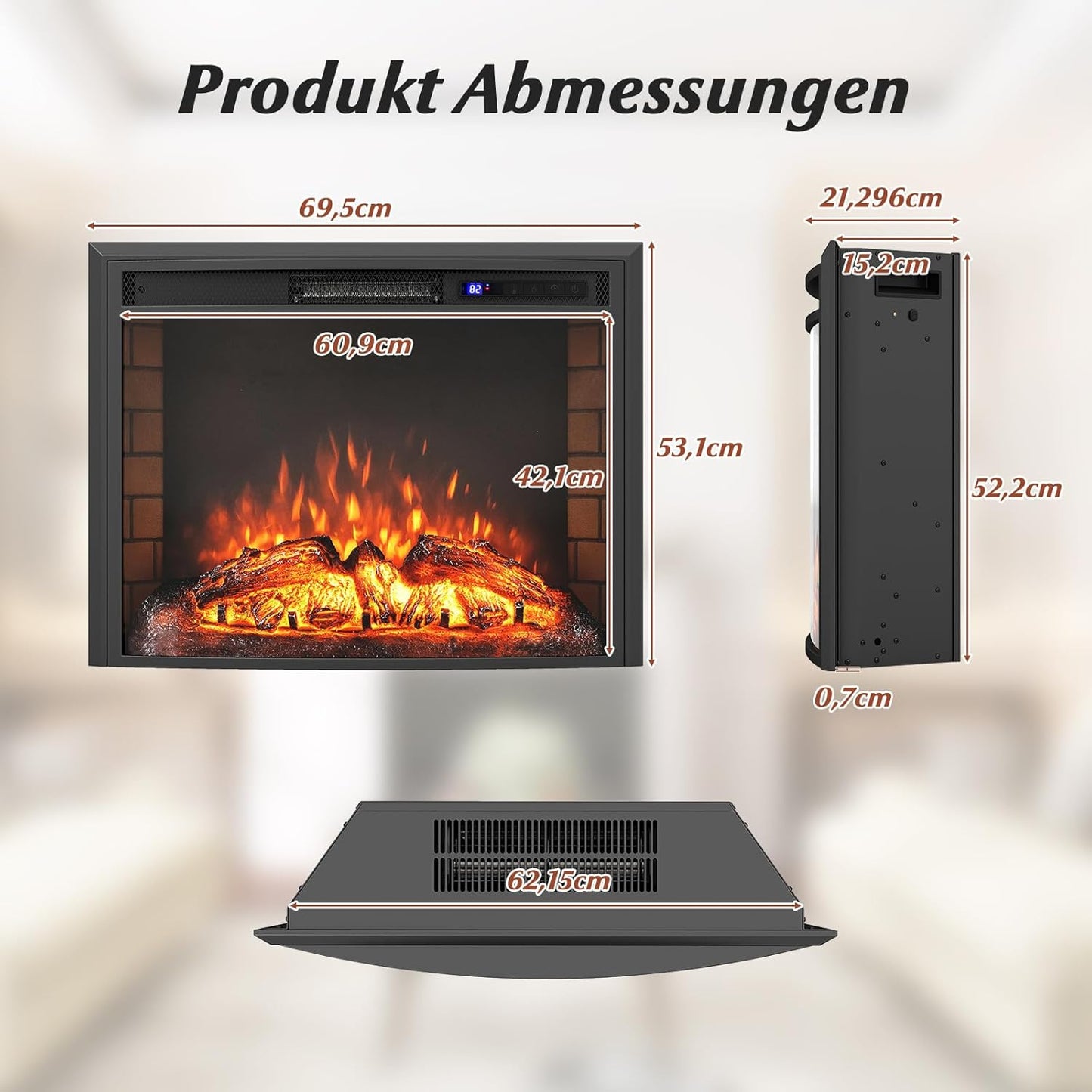 COSTWAY Electric Fireplace with Heating 1500 W, Electric Wall Fireplace with Remote Control, Overheating Protection, 5H Timer, Adjustable 3D Flame Effect and Brightness, 5000BTU Built-in Fireplace