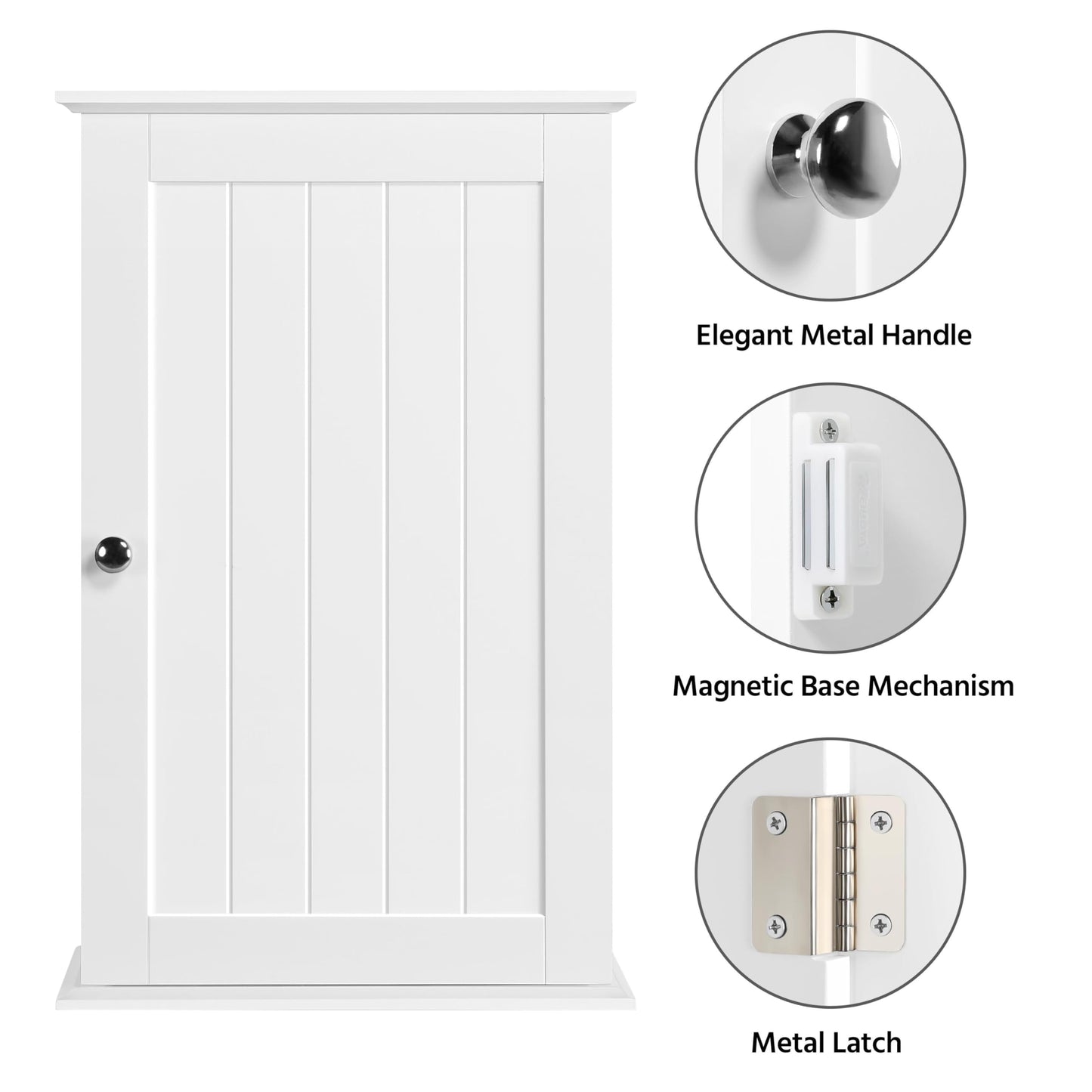 Yaheetech Wall Cupboard, Wall Cabinet with One Door, Bathroom Cabinet, Kitchen Cabinet, Medicine Cabinet in White, 35 x 21 x 55 cm