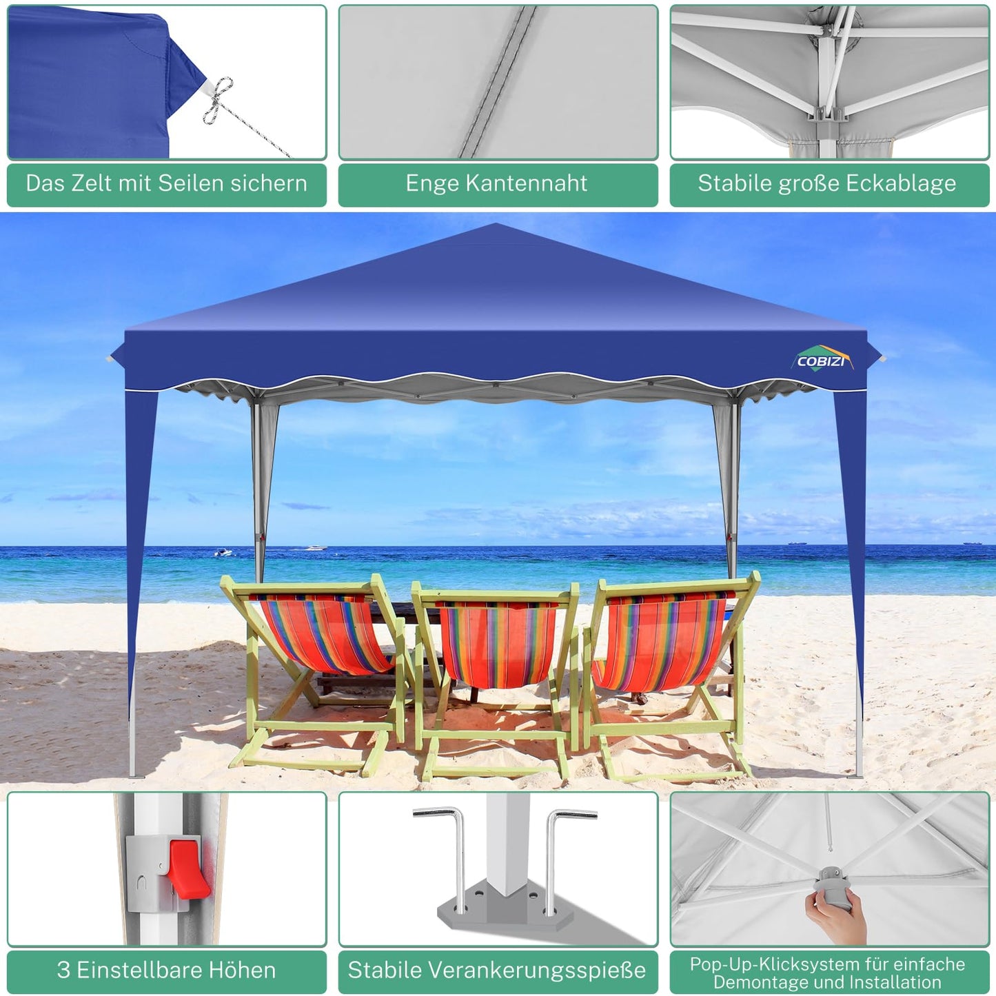COBIZI Folding Gazebo Gazebo 3 x 6 Waterproof Winterproof Garden Gazebo Party Tent Pop Up Gazebo Foldable Tent with 6 Side Waves with Ventilation Openings, Sandbag for Market, Outdoor Event, Black