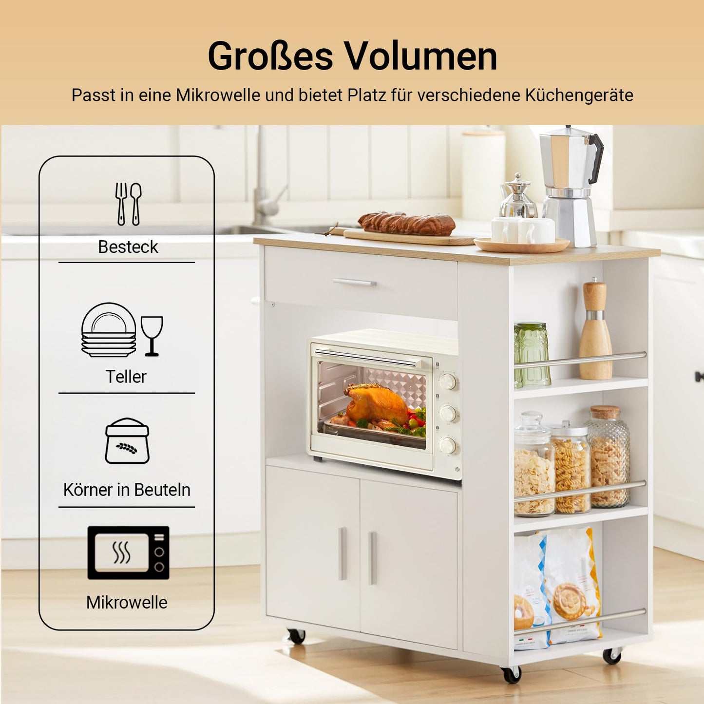 SoBuy Serving Trolley with Wheels Kitchen Trolley with Worktop Rolling Trolley Kitchen Island with Worktop Narrow Microwave Cabinet Kitchen Cabinet Side Table Wood Black 82 x 88 x 46 cm FKW113-SCH