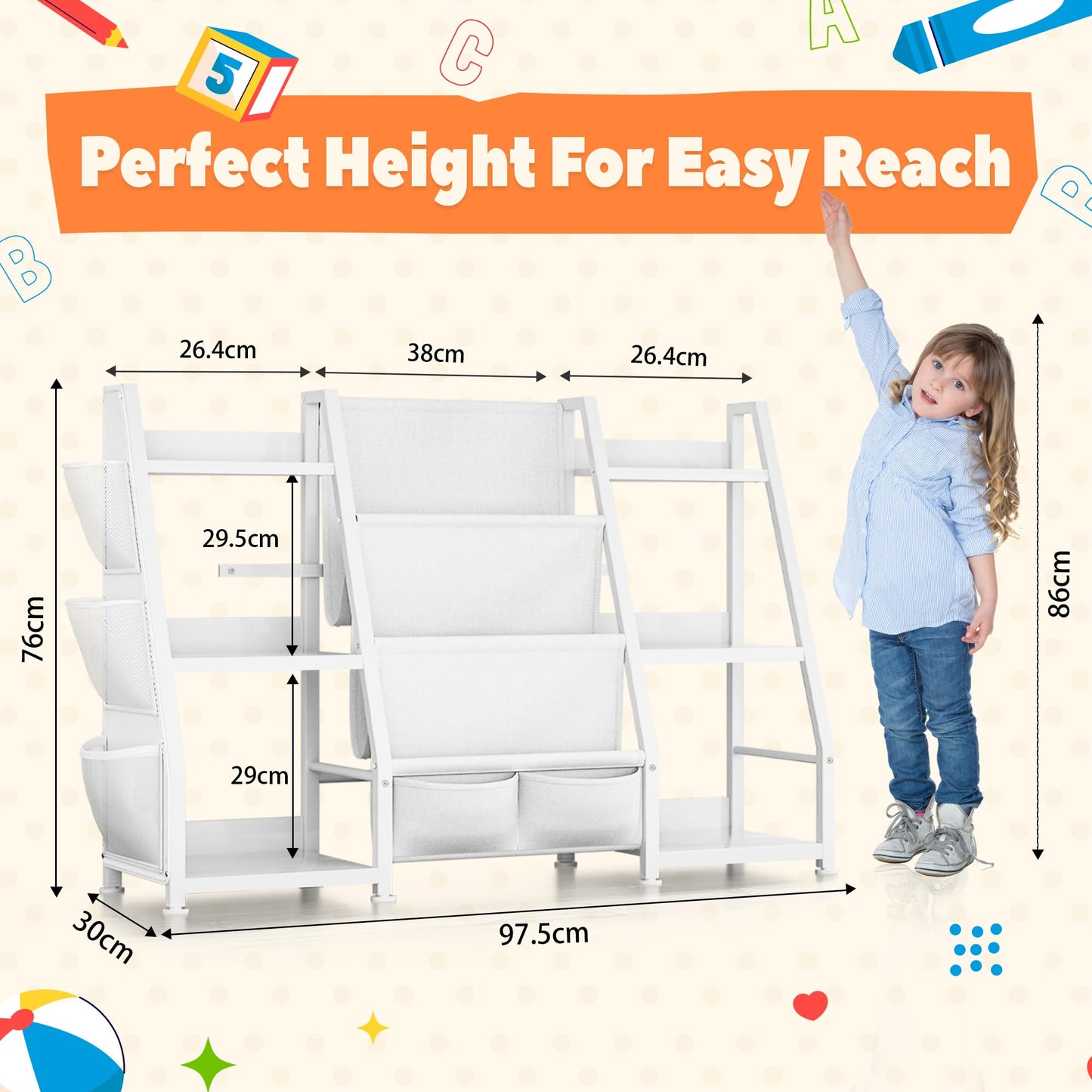 Children's Bookcase Children's Room Toy Shelves: Open Storage Shelf with 6 Compartments - Toddler Display Books Furniture, Nursery, Playroom