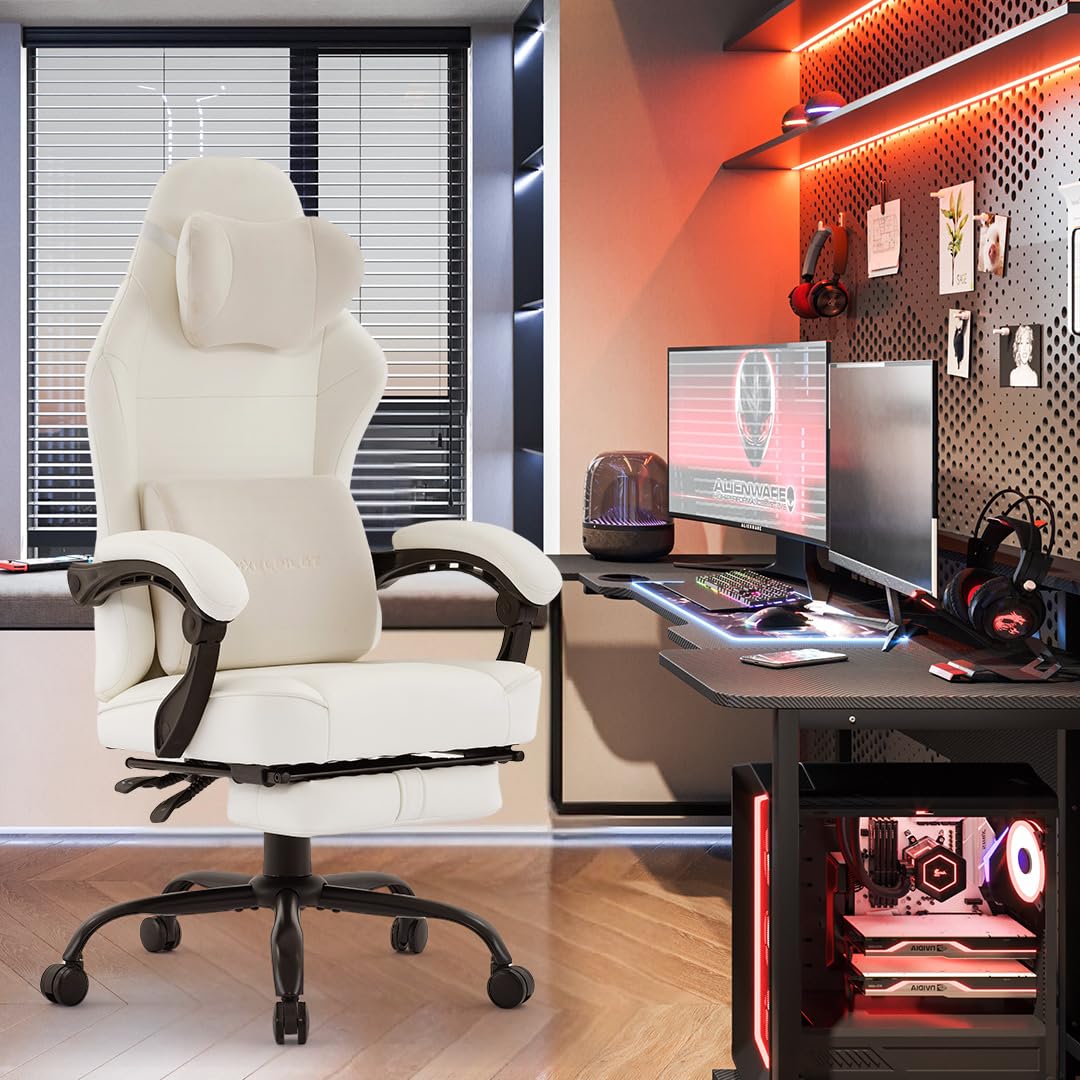 PixelPilot Ergonomic Gaming Chair [Breathable Fabric] Gaming Chair with Footrest, Head and Lumbar Support, Gamer PC Chair Wide Seat, Office Chair 150 kg Load Capacity (Nebula I, Grey)