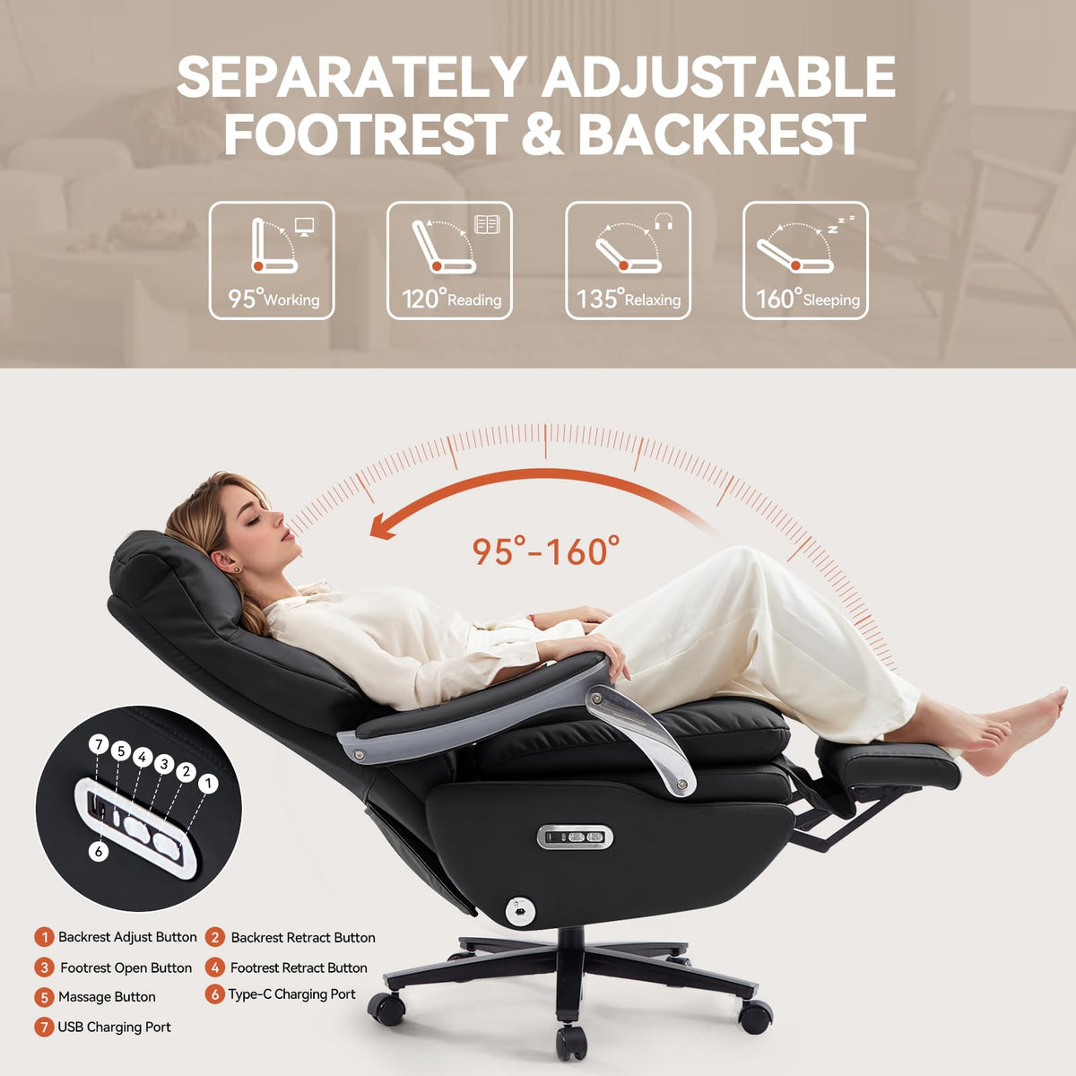 EMIAH Chefsessel mit Massage Bürostuhl mit Fußstütze Ergonomischer Elektrischer Breiter Computerstuhl Groß und hoch Schreibtischstuhl Zero Gravity Swivel Recliner Chair für Zuhause (Khaki)
