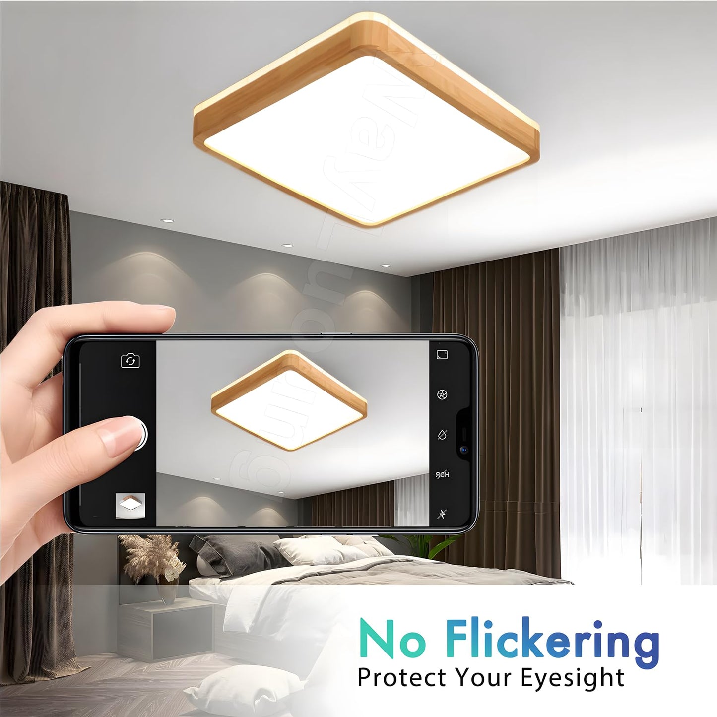 LED Wooden Ceiling Light, Diameter 30 cm, 3000 K, 1620 lm, 18 W, Ceiling Light with Square Top, 360° Luminous Natural Wood, Bedroom, Living Room, Children's Room, Kitchen, Dining Room (Warm White)
