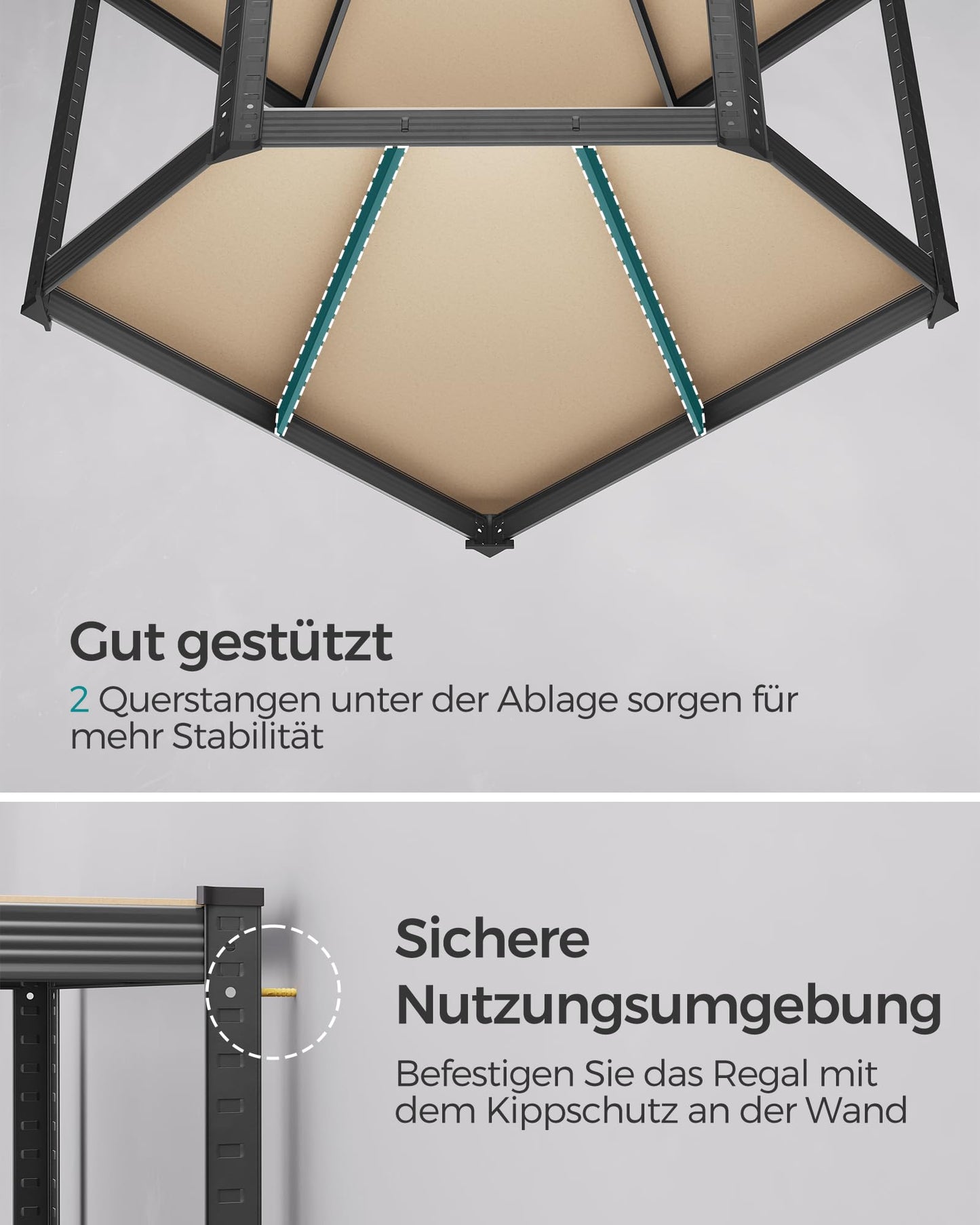 SONGMICS GLR080E01 Corner Shelving Unit 5 Levels Heavy Duty Metal Storage Shelf for Garage Storage Room Cellar Shelf Maximum Load 875 kg Silver Natural Beige