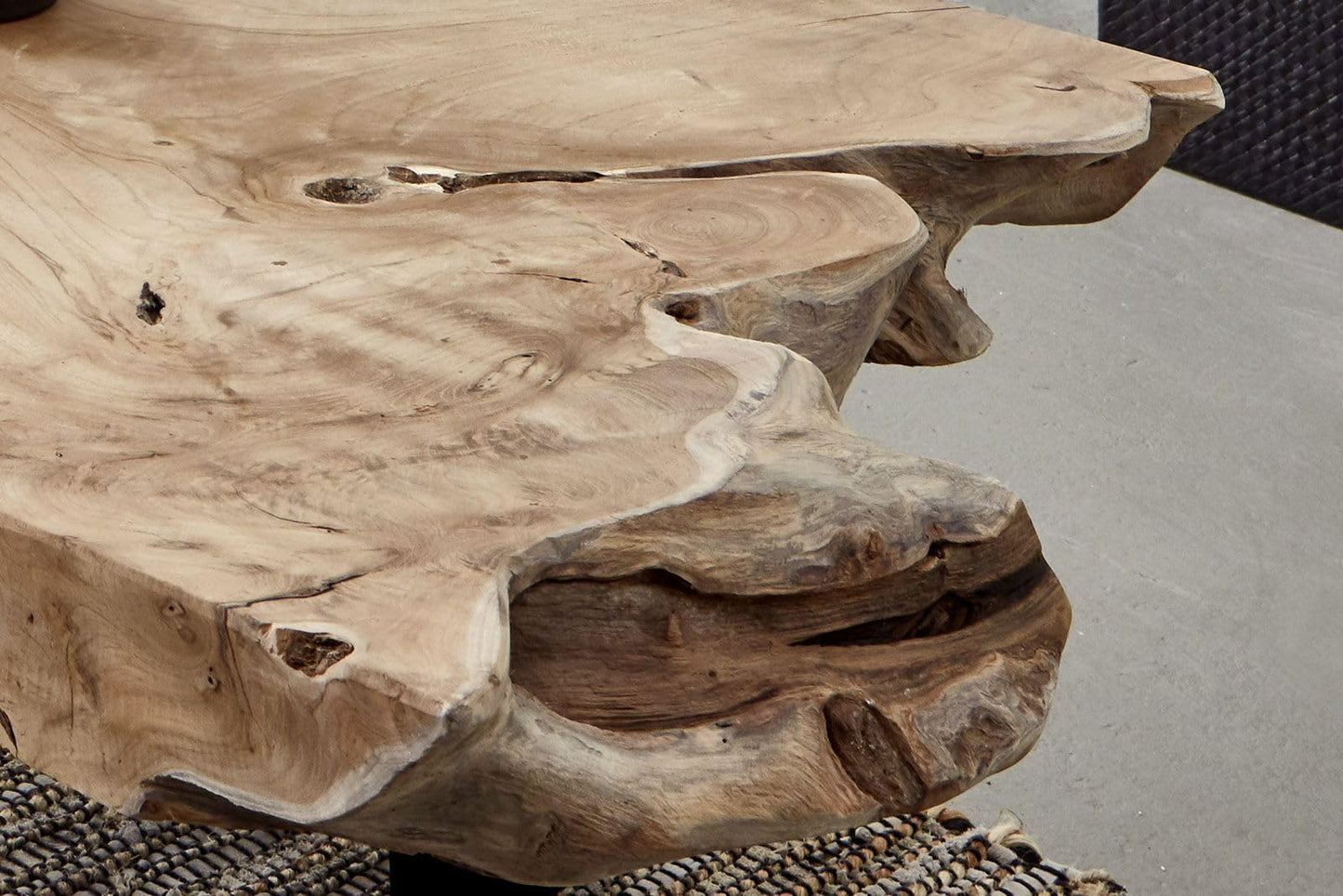 SAM Ibiza Coffee Table, Side Table Made of Root Wood, Solid Teak Wood + Natural, Sofa Table with Metal Legs, Black, 110 x 60 x 40 cm