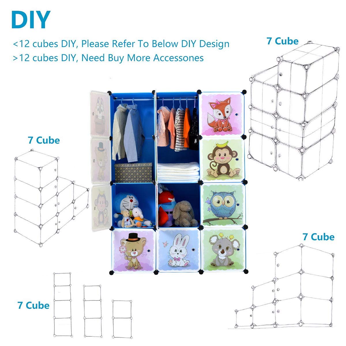 Brian & Dany Expandable Children's Wardrobe, Shelving Unit with Doors