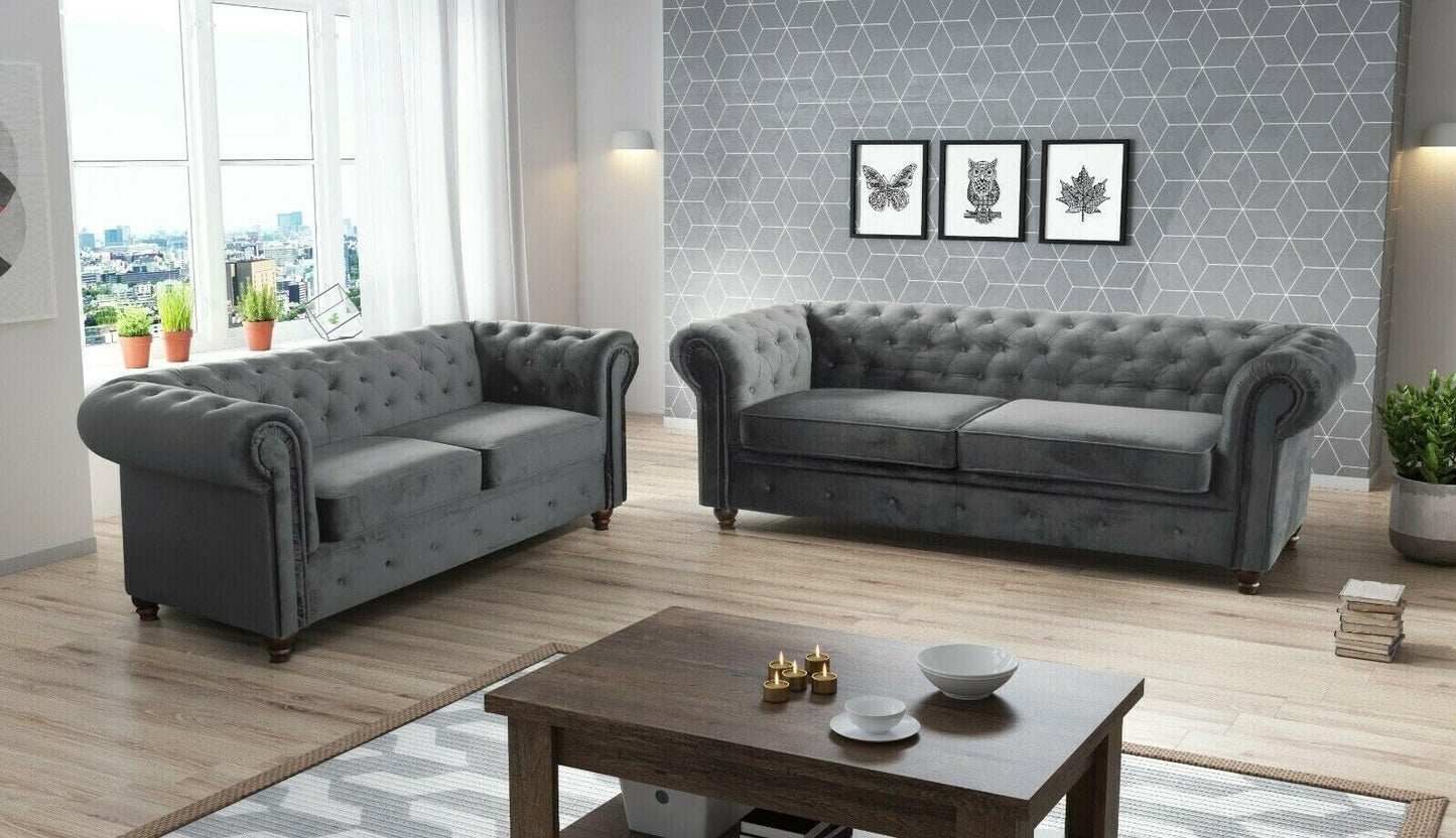 Easy4You Chesterfield Black Set 3-Seater + 2-Seater Sofa Sofas for Living Room Sofa Sets with Wooden Feet Set Sofas & Couches