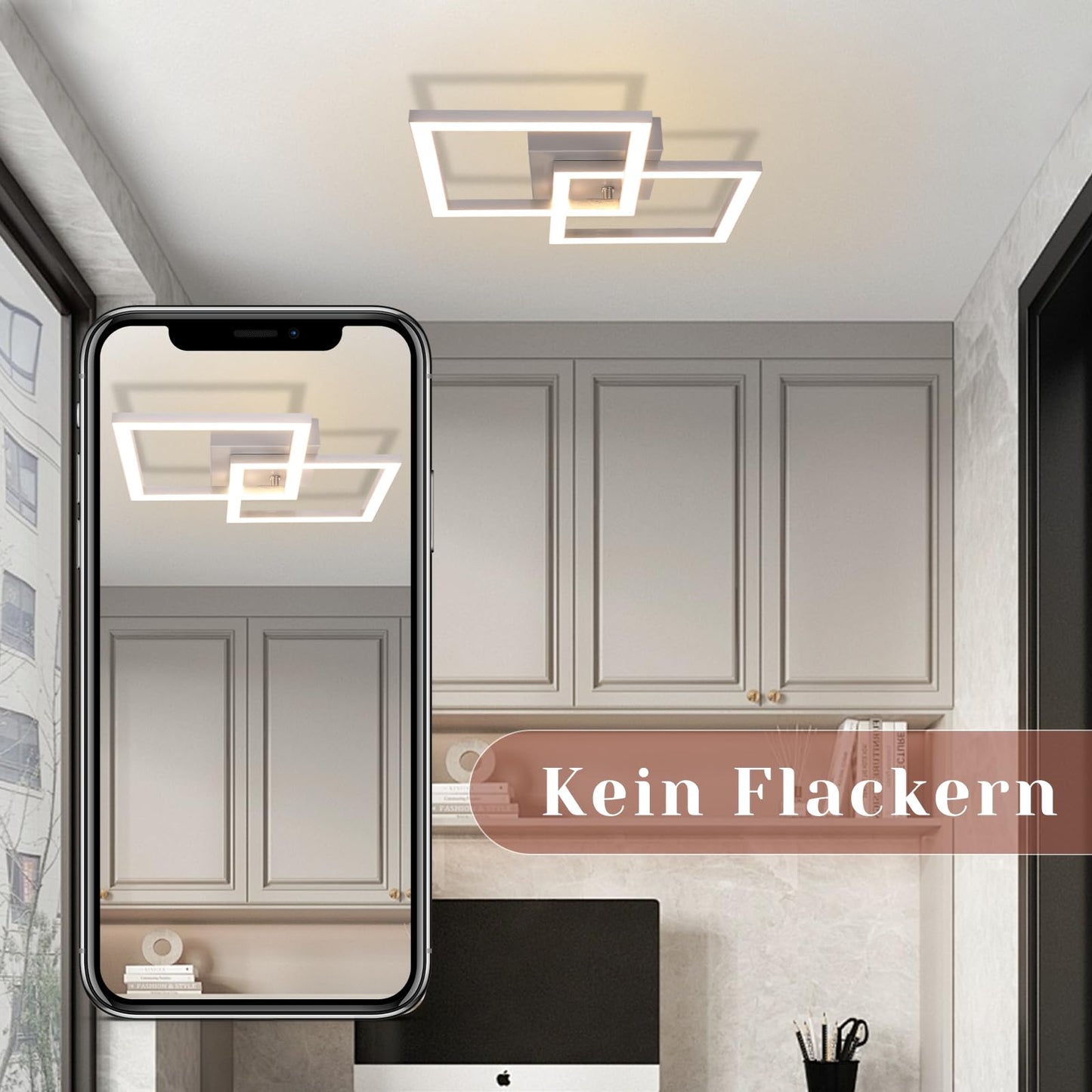 Homefire LED Ceiling Light, Kitchen, 24 W, Kitchen Lamp, Black, Living Room Lamp, Modern Design, Hallway Lamp, Warm White, Hallway, Bedroom Lamp, Square, for Living Room, Bedroom