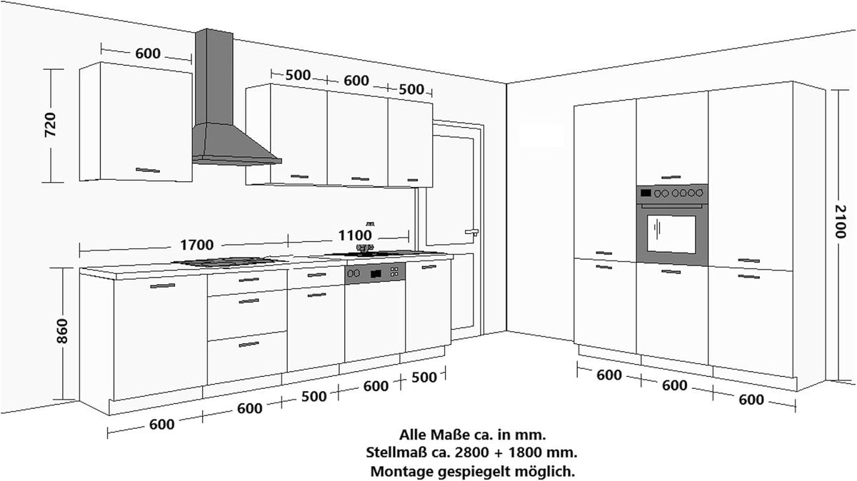 Siena Kitchen Unit 280 + 180 cm Fitted Kitchen Unit Matt Black