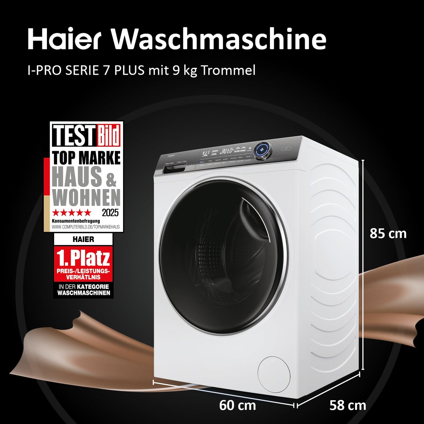 Haier Smart Front-Loading Washing Machine 10 kg I I-PRO Series 7 Plus HW100-BD14979U1 I Washing Machine with A-Efficiency, 1,400 rpm & Quiet Direct Drive I App, Self-Cleaning System & Full Water