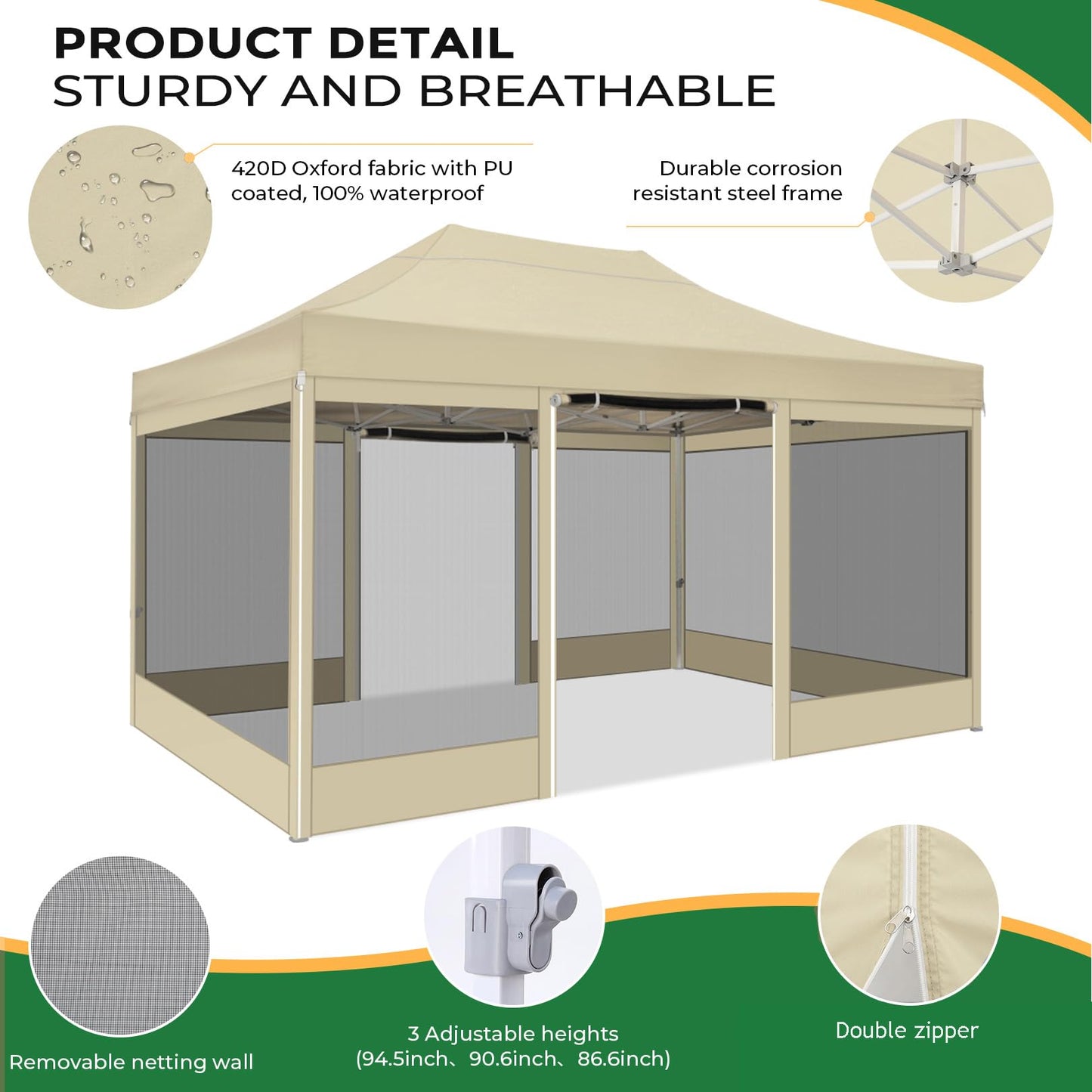 COBIZI Folding Gazebo 3 x 3 m Gazebo 3 x 3 m Waterproof Stable Party Tent Foldable with 4 Side Walls Mosquito Net Pop Up Garden Gazebo Anti-UV for Garden, Grey