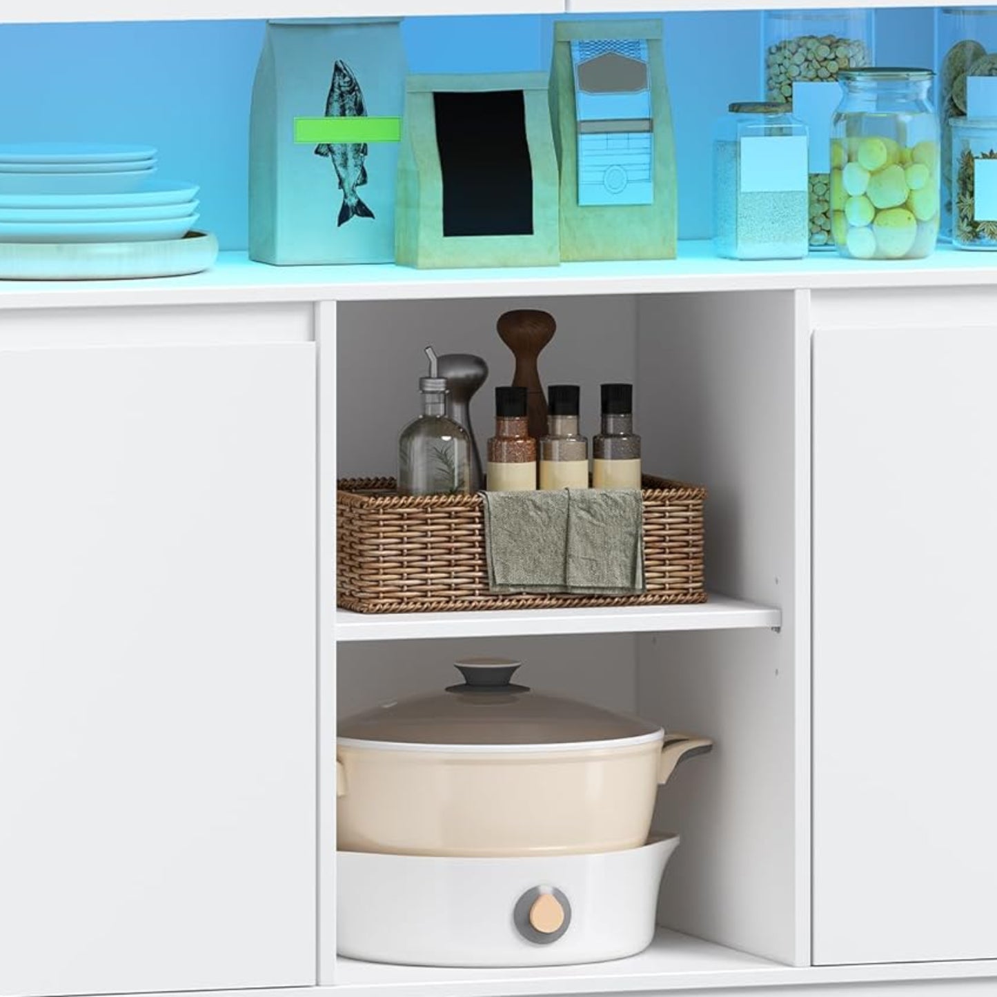 Hzuaneri SC64903X Sideboard, Kitchen Cabinet with Power Strip and LED Light, Storage Cabinet, 2 Drawers and 2 Doors, Adjustable Shelves, Buffet Cabinet, Dining Room, Kitchen, 35 x 100 x 85 cm, White