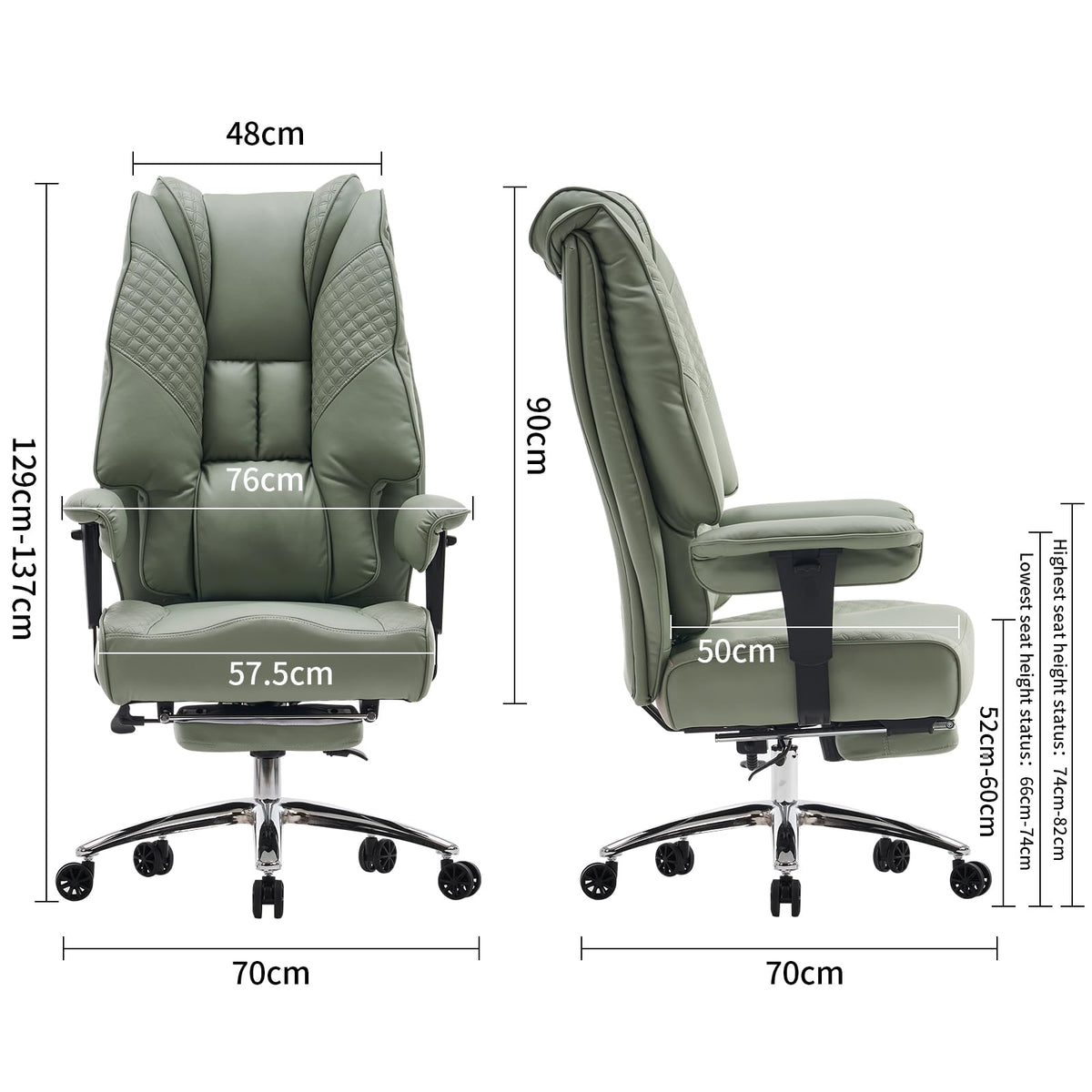 EXCEBET Bürostuhl Ergonomisch, Chefsessel mit Hoher Rückenlehne, Verstellbaren Armlehnen und Breitem Sitz, PU Leder Drehstuhl, Höhenverstellbar Schreibtischstuhl, Belastbar bis 200 kg (BEIGE)