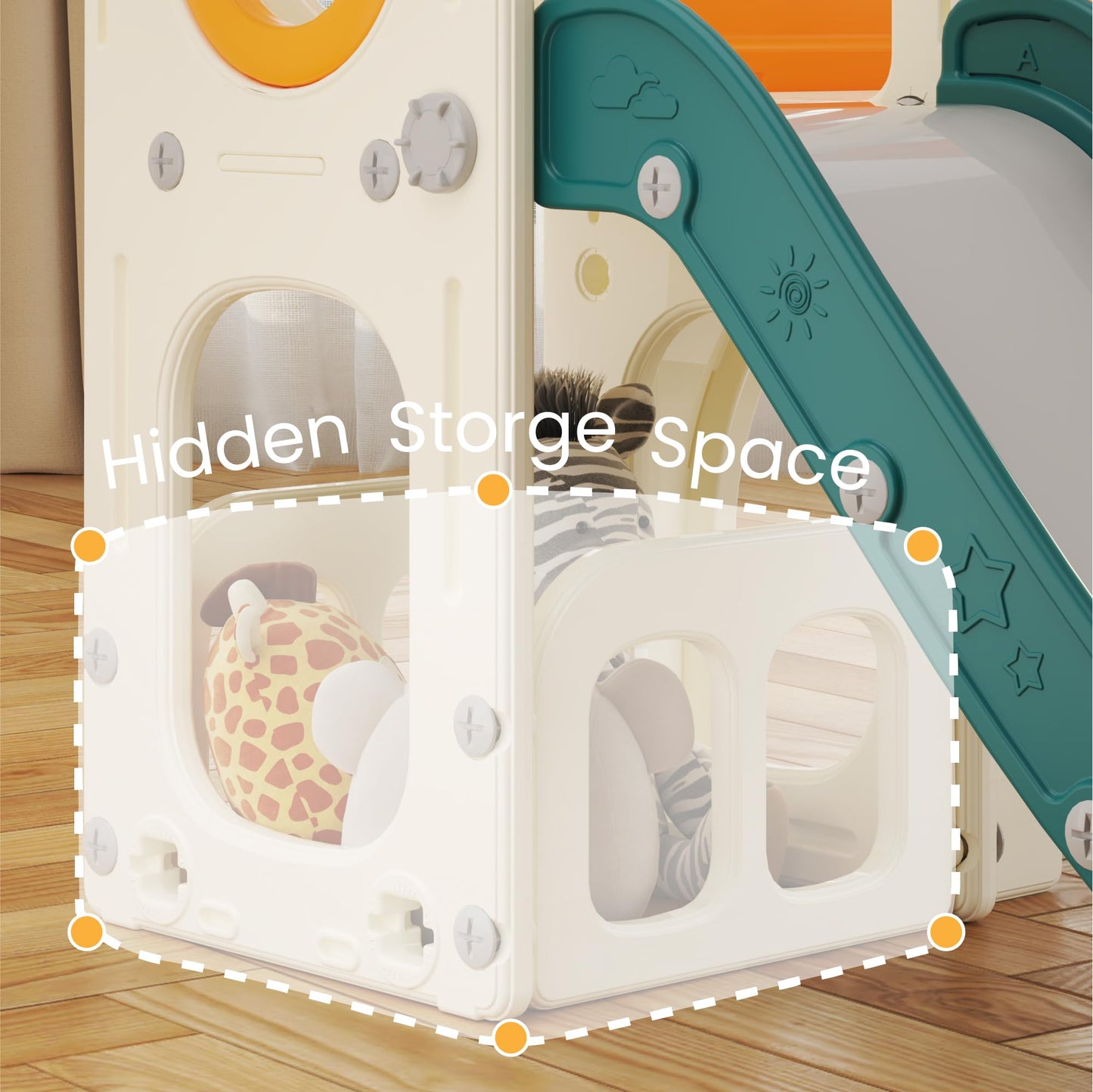 hoopyosms Kids Slide with Climbing Frame, Basketball Hoop and Tunnel, Indoor Plastic Slide Set for Kids, Montessori Toy for Playground, Grey