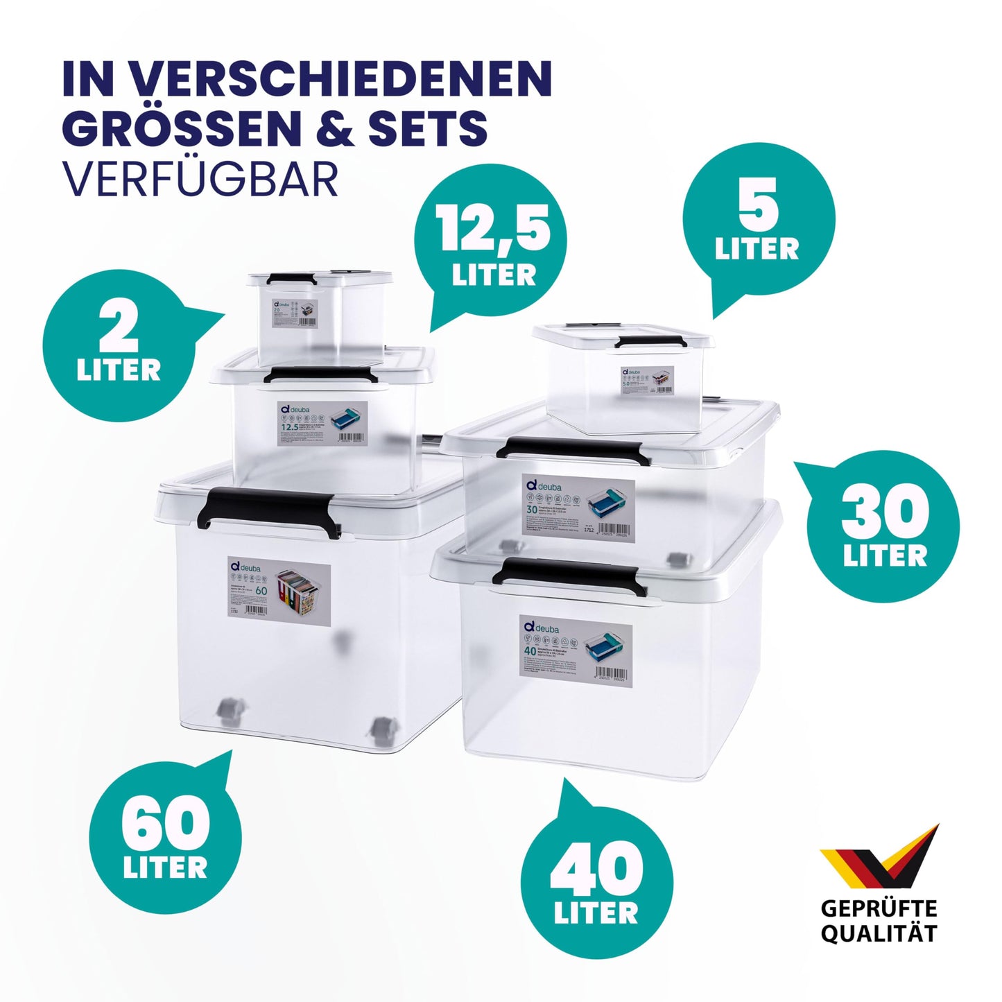 Deuba 10 x Storage Boxes with Lids 12.5 L Box Plastic Boxes Food Safe BPA Free Click Lock Transparent Stackable Kitchen Bedroom