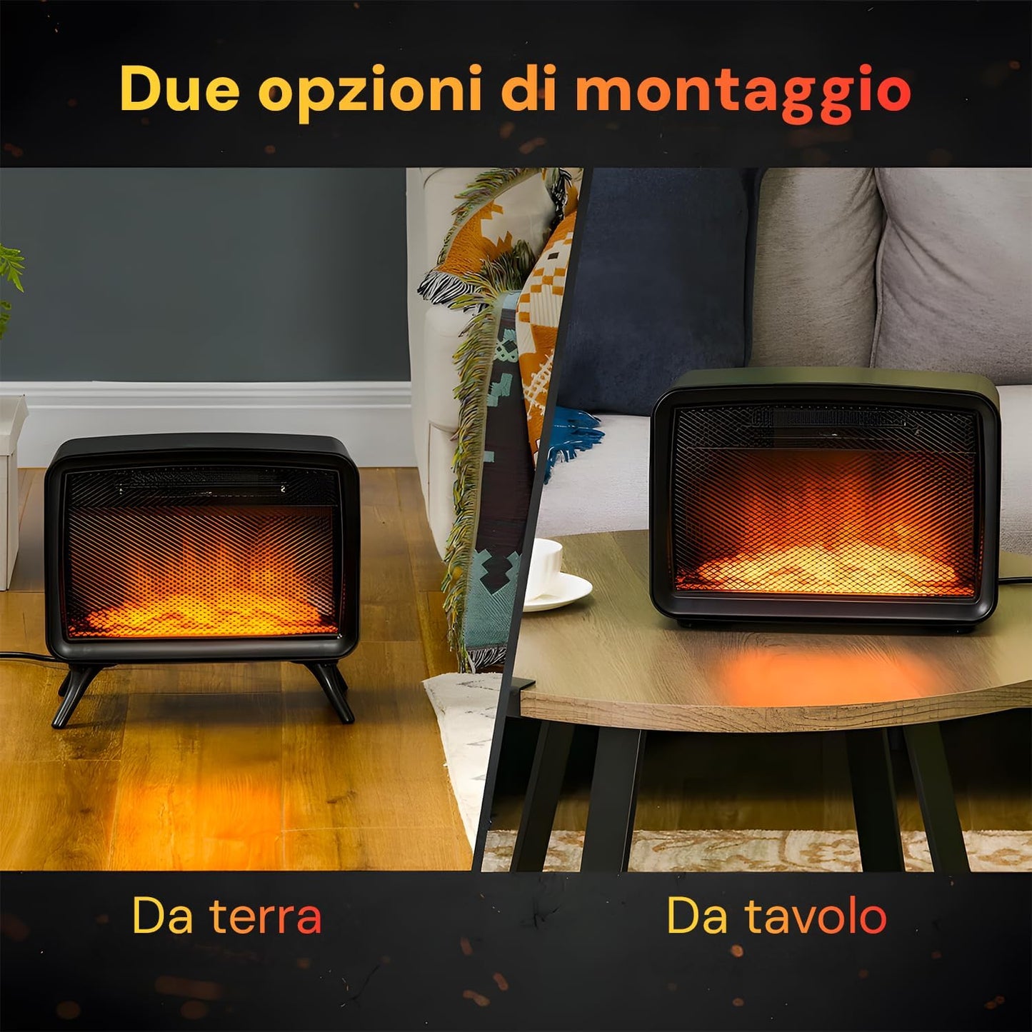 Wintem Electric Fireplace with Realistic Flame Effect, 34 x 18 x 30 cm, Power and Adjustable Thermostat 800/1600 W, Ideal for a Cosy Atmosphere with Overheating Protection