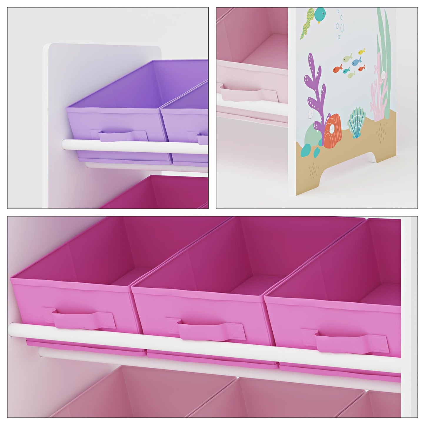 [en.casa] Boiro Children's Shelf, 60 x 62 x 30 cm, Standing with 9 Folding Boxes, Toy Storage Shelf, Ocean Motif