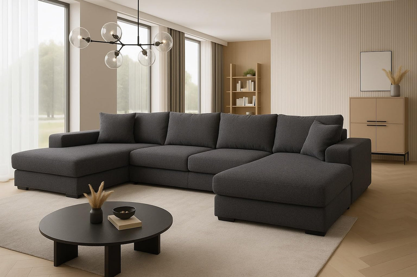 A&J MöbelLand VIENA Corner Sofa 328 x 182 cm with Sleep Function, Bonell Spring Core and Bed Box in Cream - Modern Sofa Bed with Storage Space