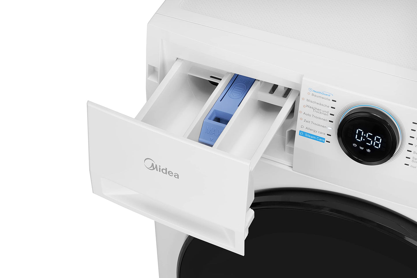 Midea MF200D86WB-14EAS Washer Dryer 8/6 kg Wash/Dry, Inverter Mortor, Refresh, 60 Min. Washing and Drying, Steam Care, Turbo Wash, 48 cm Deep, App Control, AquaStop