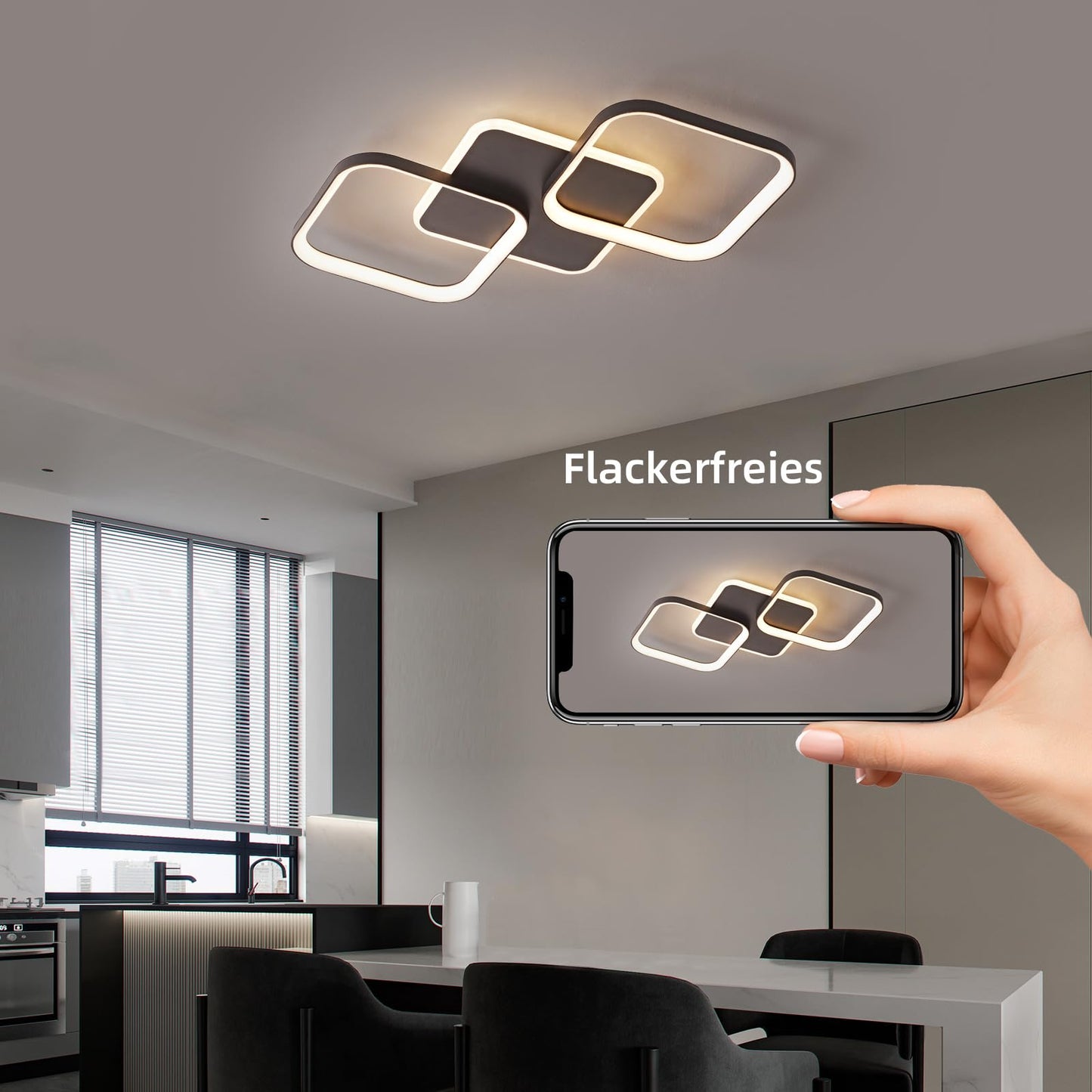 LED Ceiling Light Living Room 40 W 4500 LM with Remote Control Continuously Dimmable 2700-6500 K, Living Room Lamp with Memory Function Made of Metal for Bedroom Dining Room Hallway