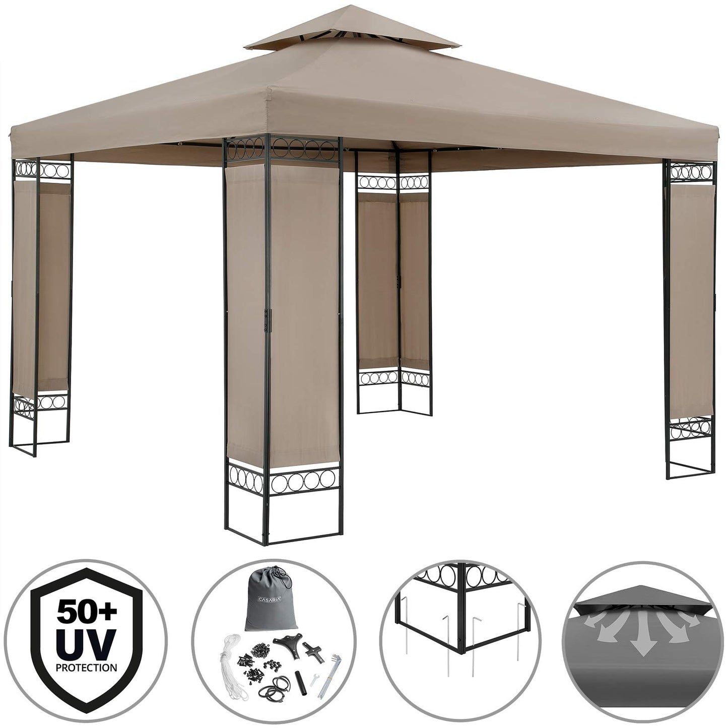 Casaria Lorca Gazebo Garden Tent 3 x 3 m Metal Water-Repellent Luxury