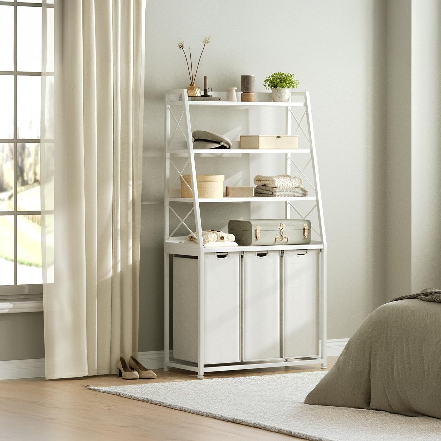 Herture Laundry Basket 3 Compartments Laundry Hamper with 4 Shelves Laundry Basket Removable Laundry Bags Large 3 x 60L for Laundry Room Bathroom Ink Black Vintage Brown PF05XLN