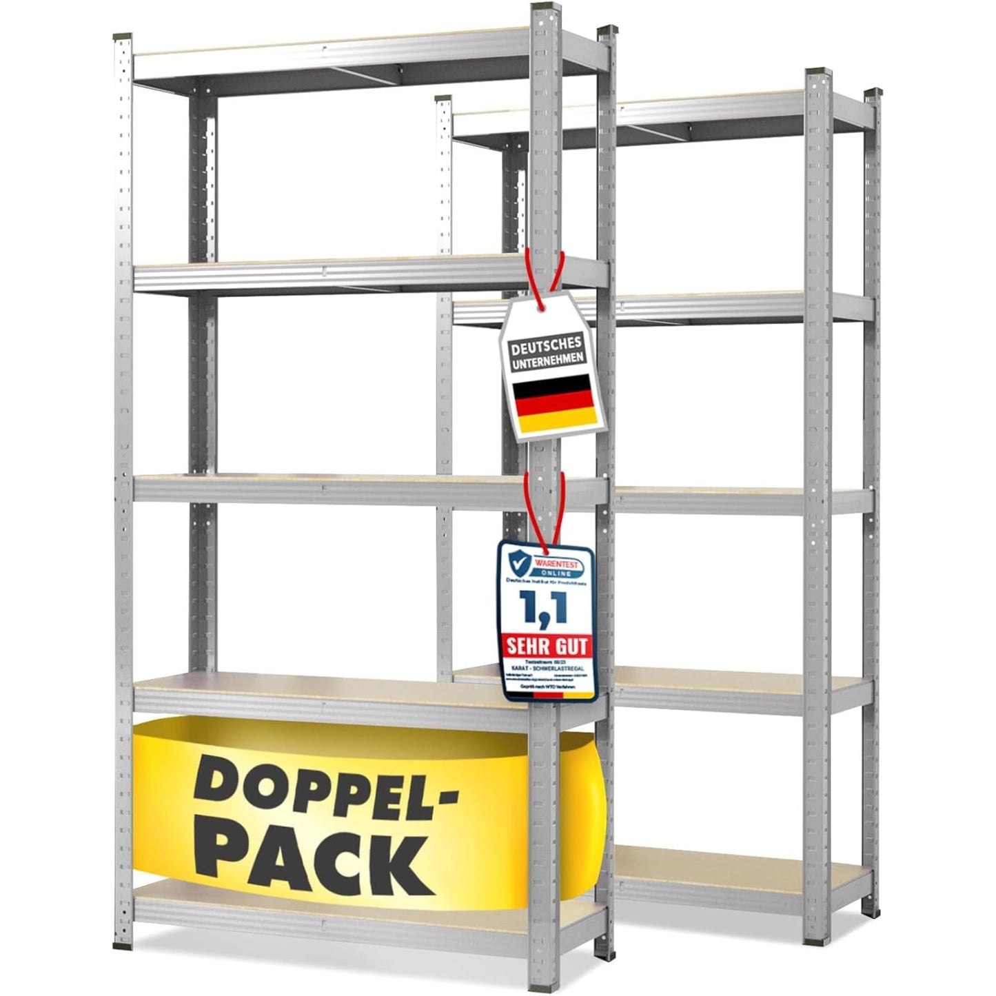 OfficeMarshal Double Pack Heavy Duty Shelves Black, 180 x 90 x 40 cm, Boltless Shelf, Storage Shelf, Standing Shelf, Plug-In System, Can be Assembled without Tools (Lakota)