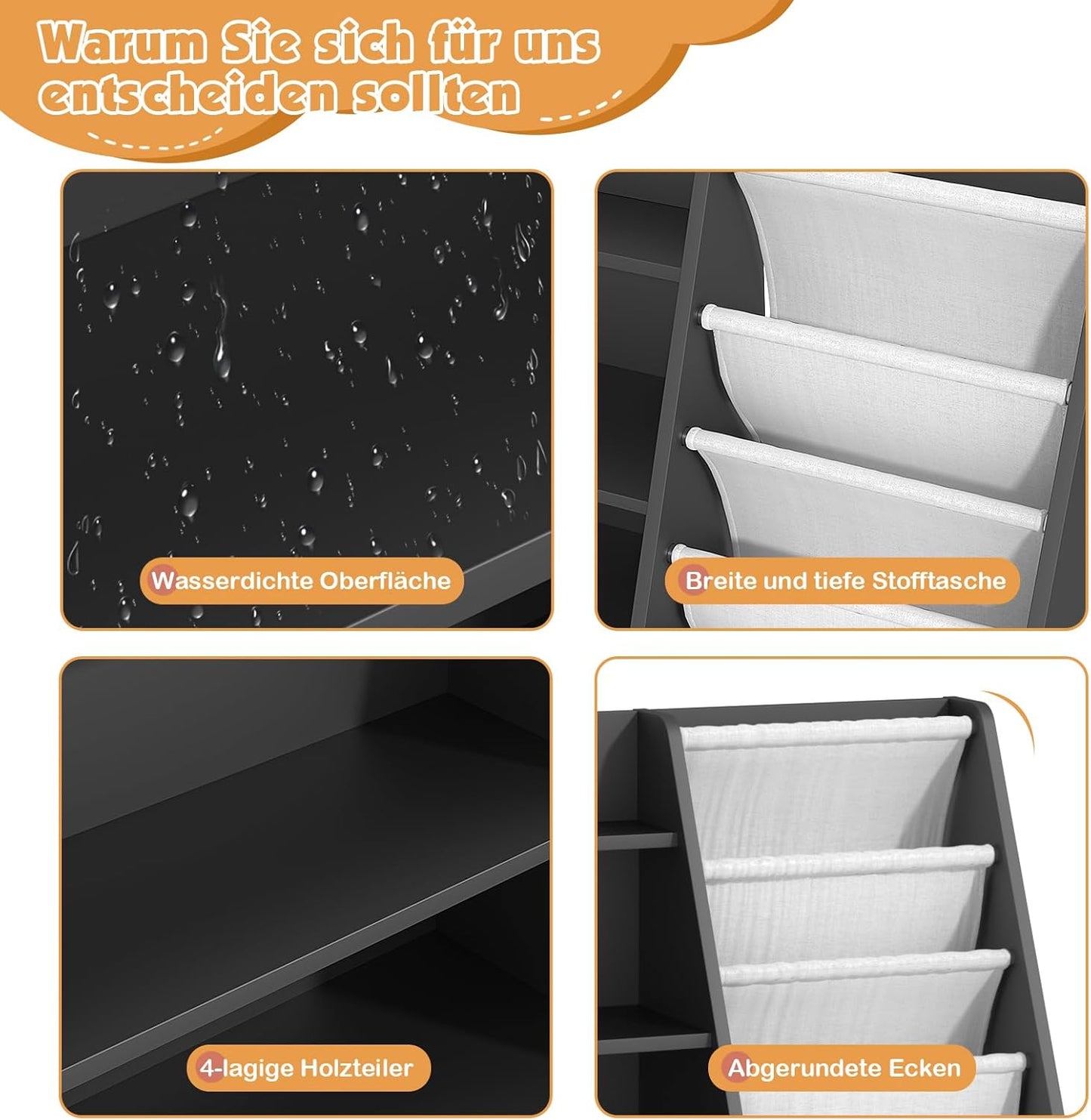 Children's Shelf, White with 5 Shelves and 4 Open Compartments, Bookcase for Children, Toy Organiser, 90 x 40 x 80 cm