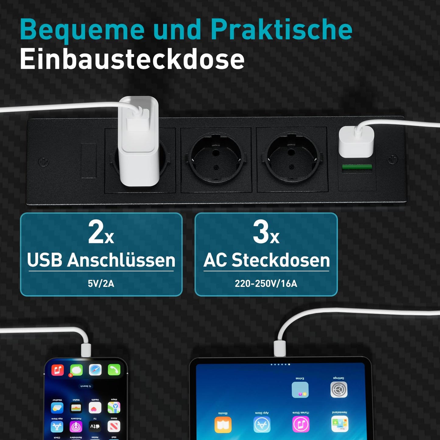 Gaming Table with LED, 150 x 100 cm Corner Desk with 3 Sockets and 2 USB, Reversible Gaming Desk L Shape, Computer Desk with Monitor Stand and Countertop Shelf, Carbon Fibre Black