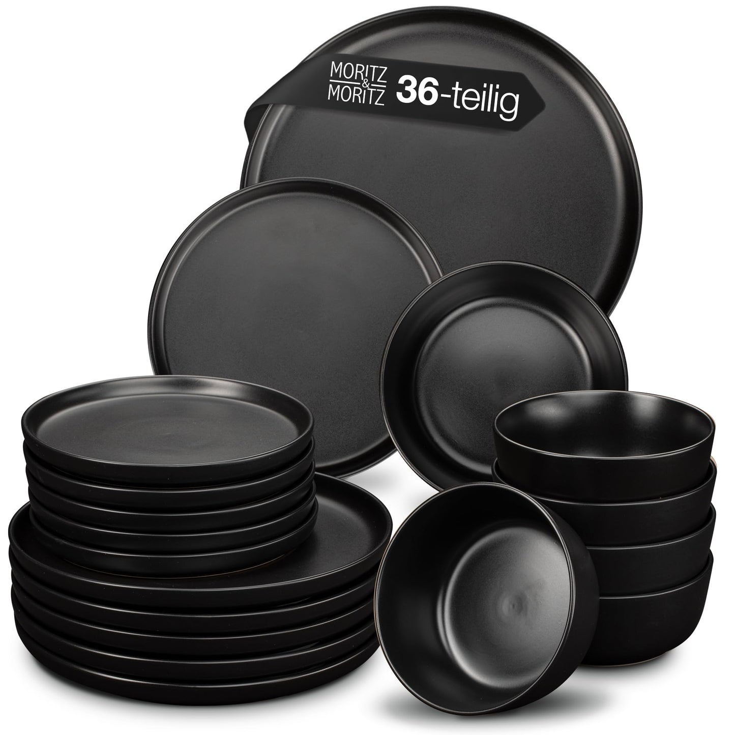 Moritz & Moritz Nordic Crockery Set for 6 People, 18-Piece Stoneware Crockery Set in Black, Scandinavian Design, Robust Plate Set for 6 People for Everyday Use and Guests, Crockery Sets