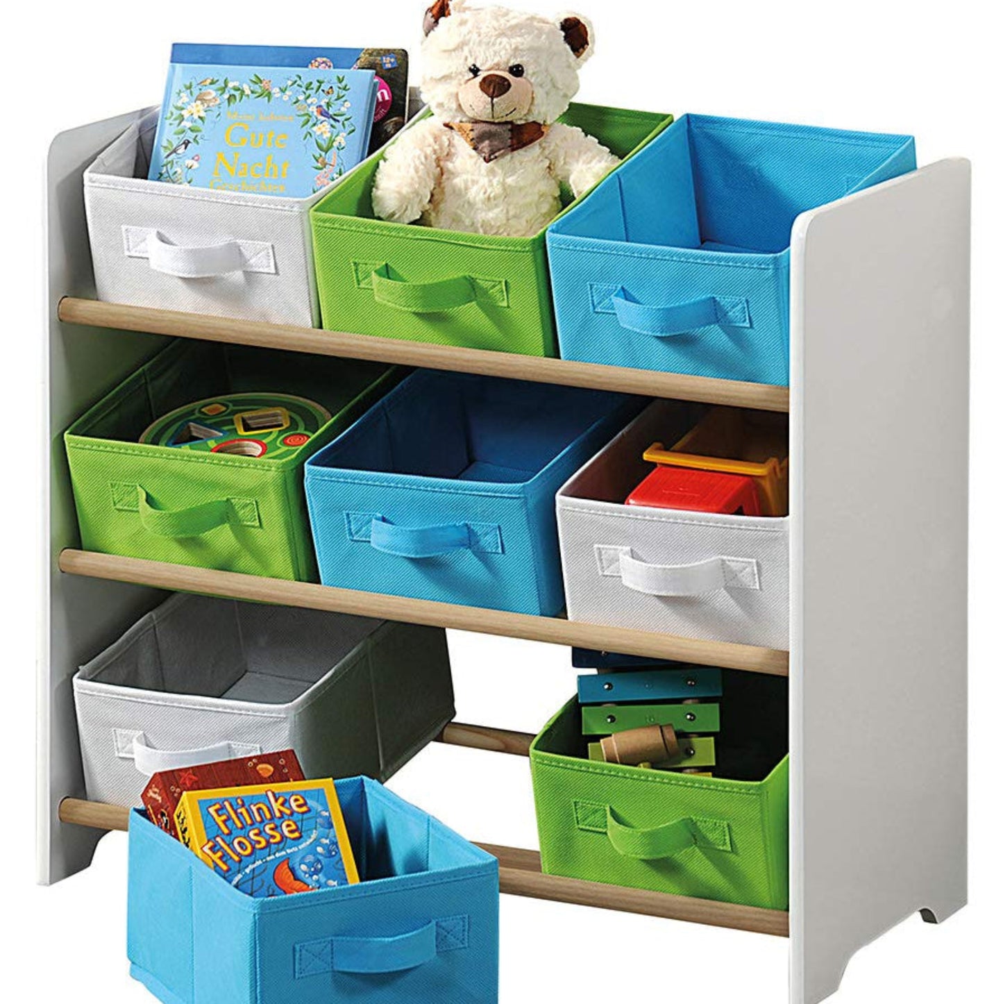 Kesper 17716 13 Children's Storage Unit with 9 Fabric Boxes, White