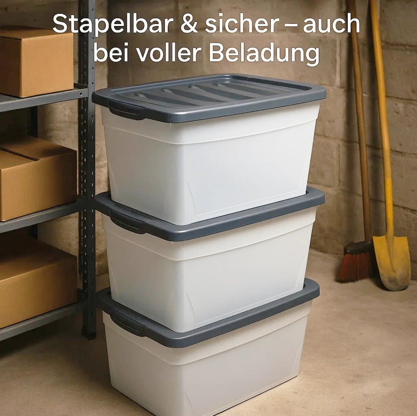 BigDean 3 x 60 L Storage Box with Lid Large Budget Line Plastic Box with Lid