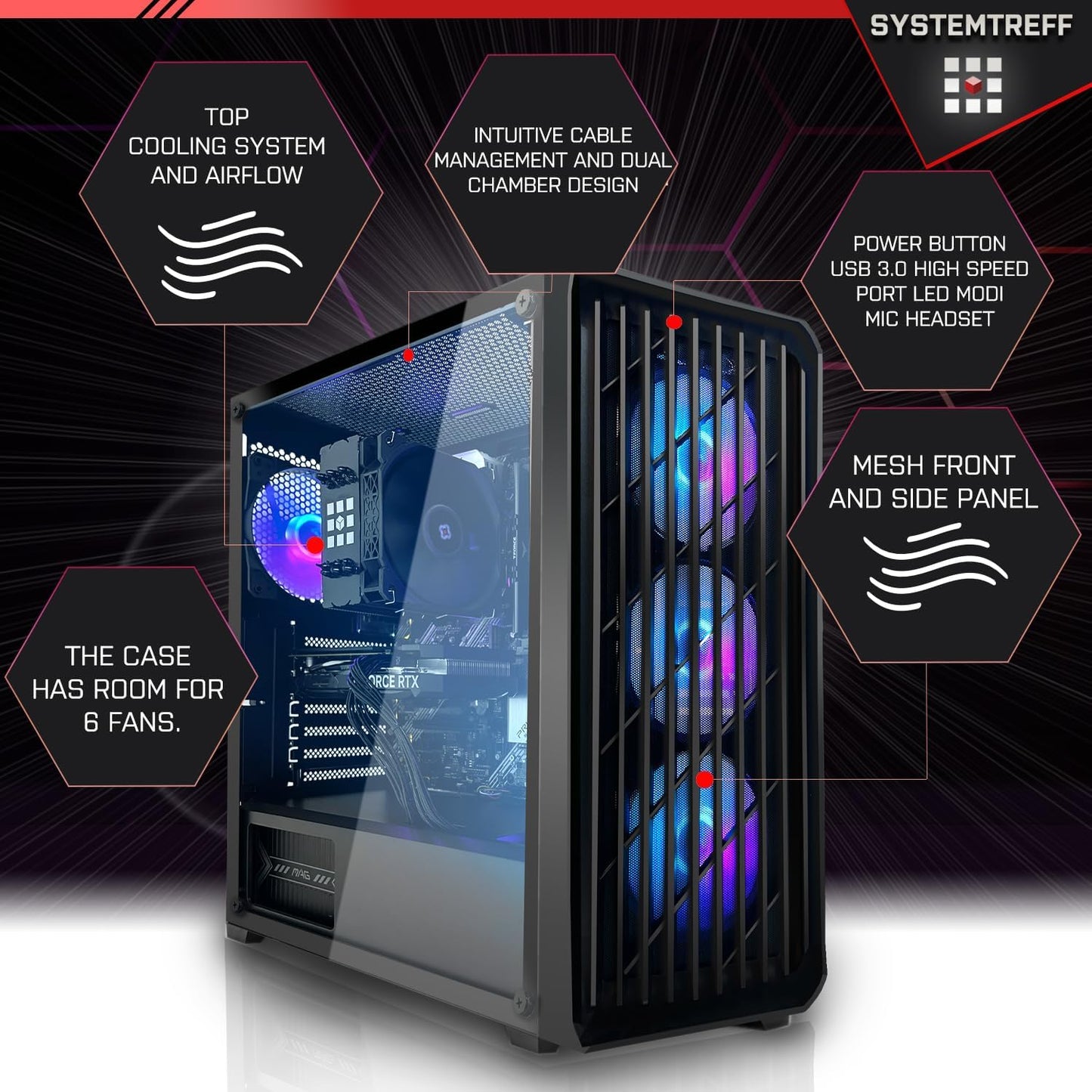 SYSTEMTREFF Gaming PC AMD Ryzen 7 5700X 8x4.6GHz | Nvidia RTX 5060 8GB DX12 | 1TB M.2 NVMe | 32GB DDR4 RAM | Windows 11 | WLAN Desktop Computer Rechner für Gamer, Zocker & Streamer